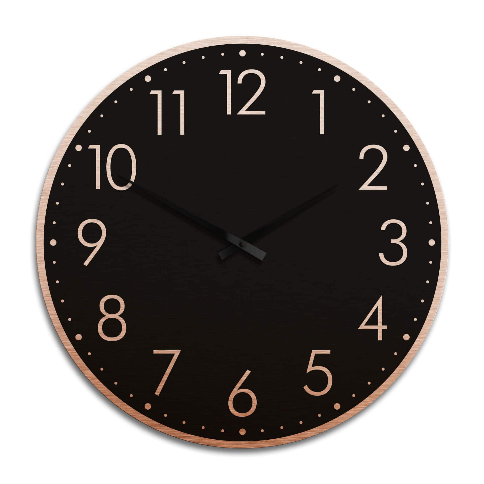 Horloge murale XXL en Alu-Dibond - Cuivrée - Moderne noire avec minutes  - Ø 70 cm