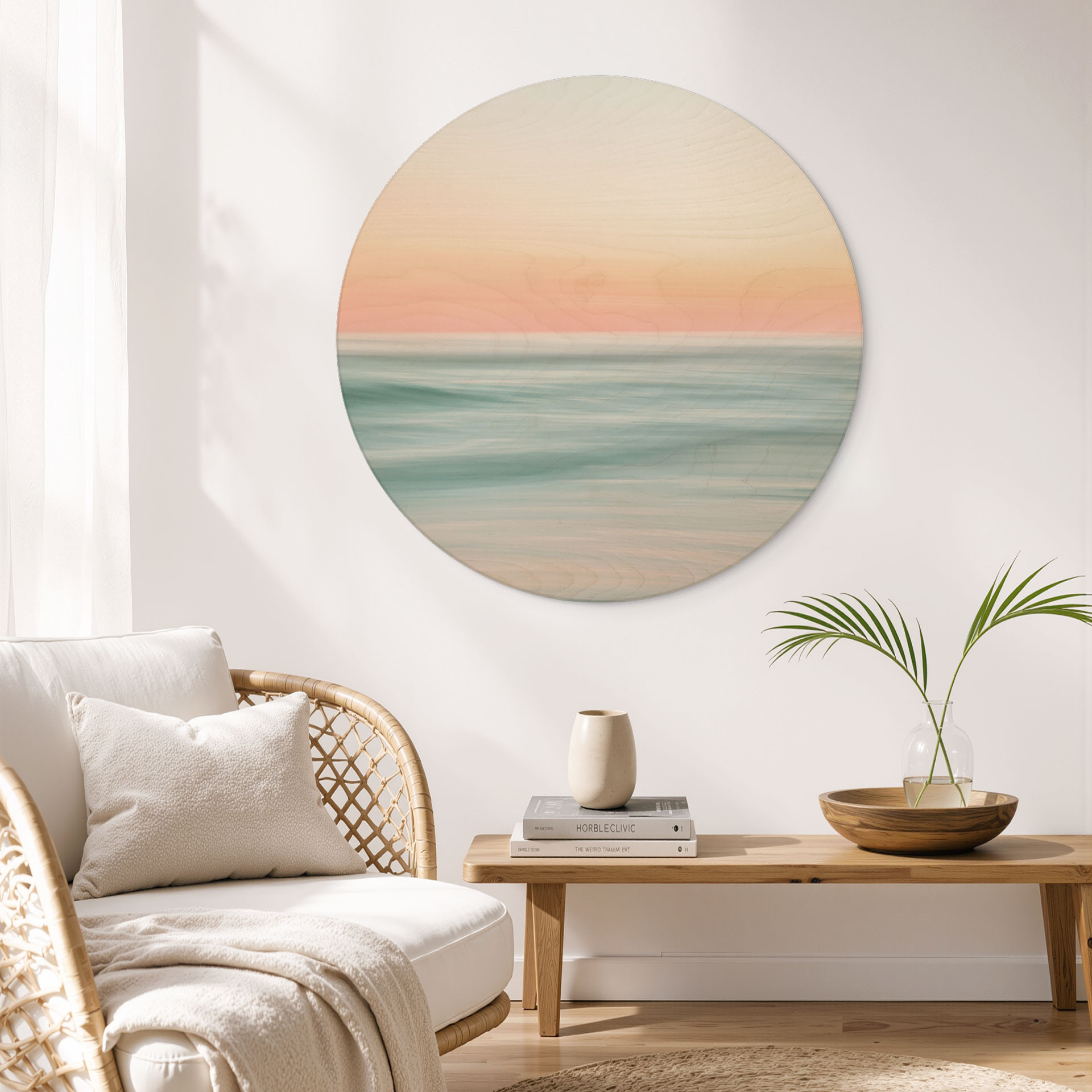 Houten Wanddecoratie Abstracte Zeegolven Pastel - Botha - Rond