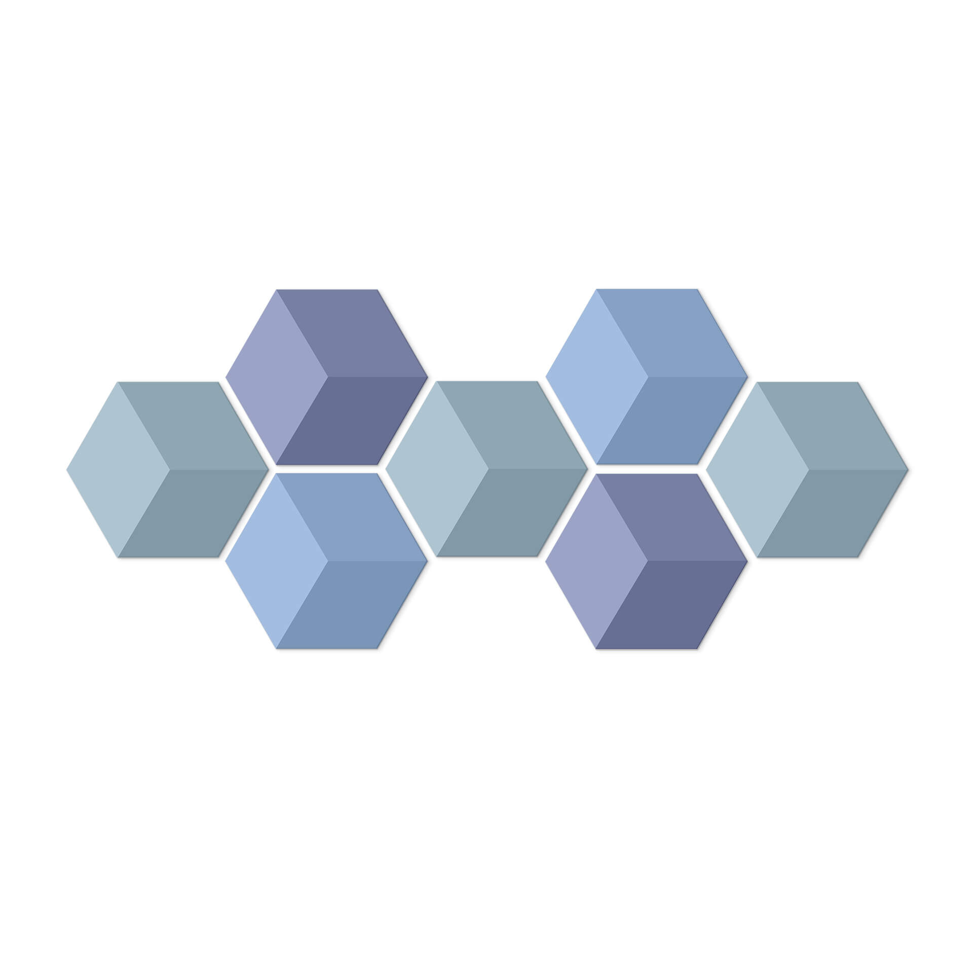3D Hexagon Alu-Dibond sæt - Blå (sæt med 7)