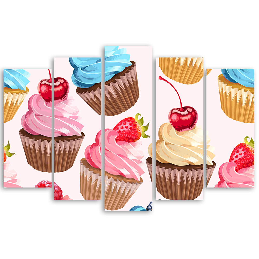 5 stykke lærredsprint Candy Cupcakes