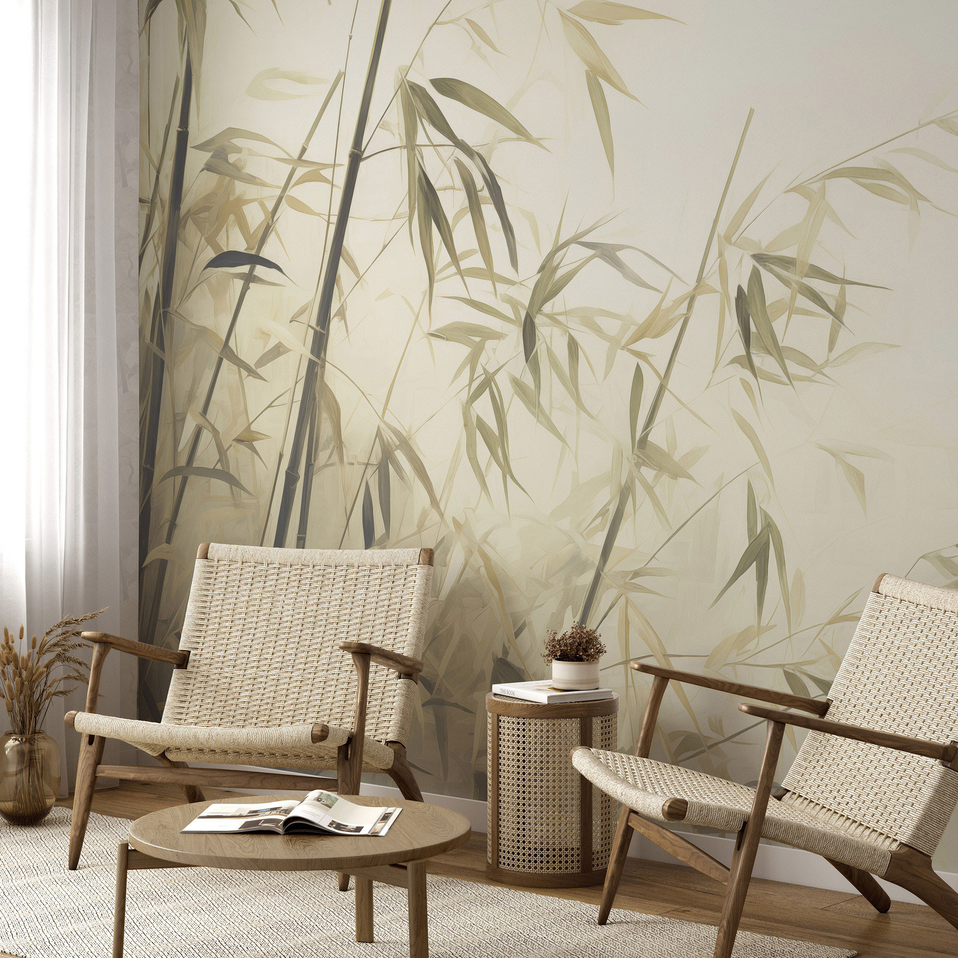 Bladmotief behang Big Pictures beige 4.50 x 2.70 m