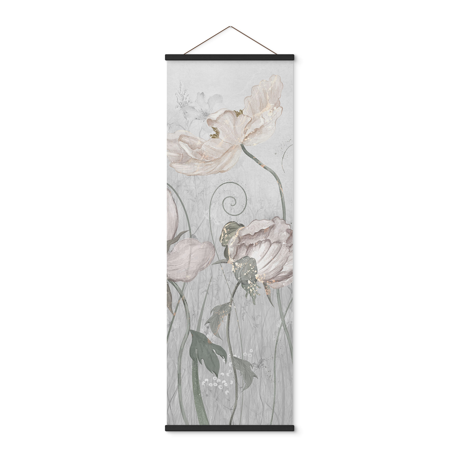 Stoffbild Blumen im Vintage Stil in Grau - Ms Tiff - Panorama
