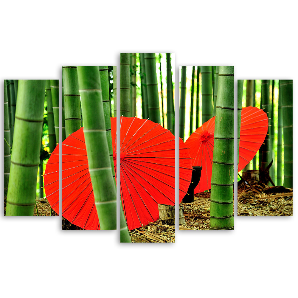 5 stykke lærred print Japan bambus paraplyer