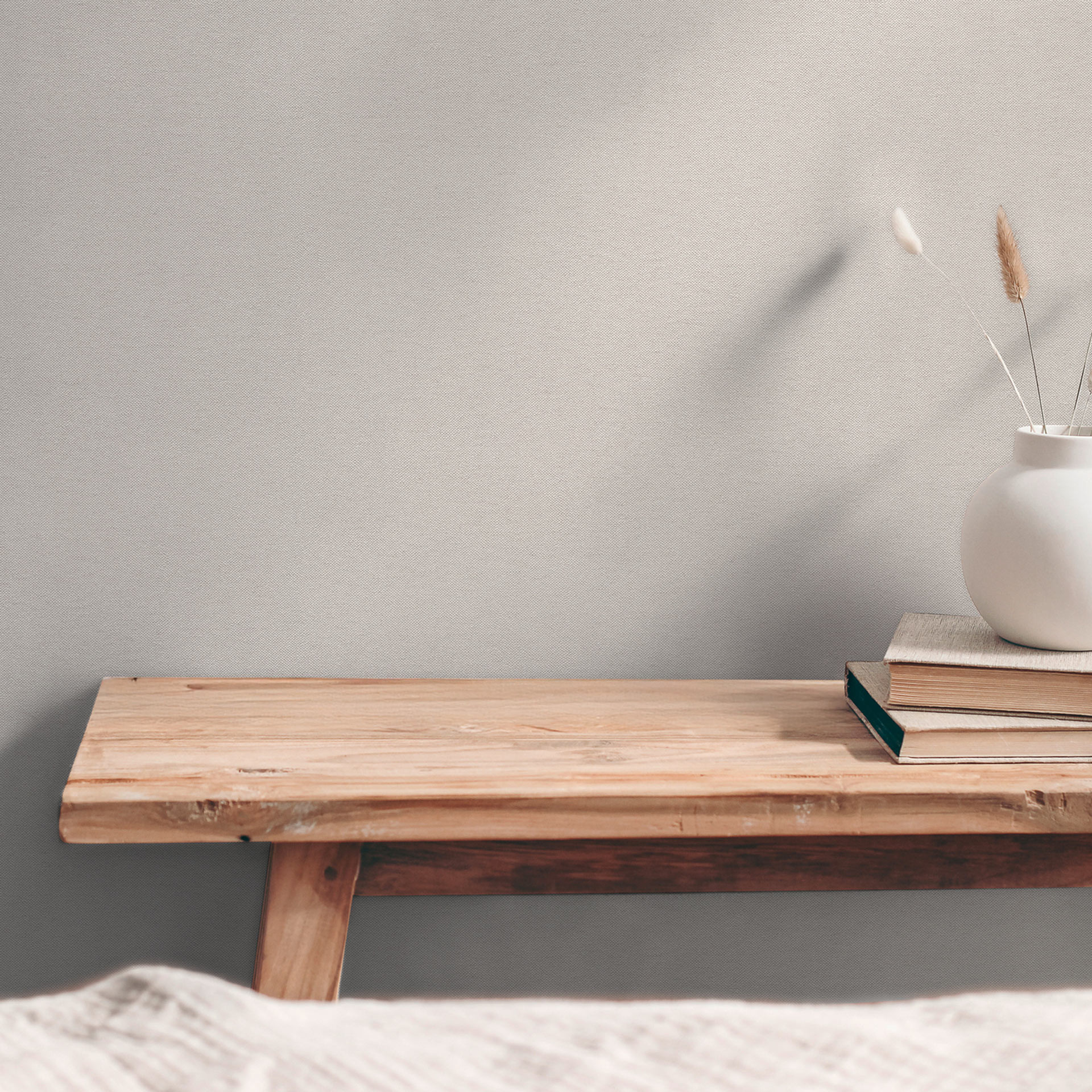 Enkel behang met linnenlook grijs beige - effen Vliesbehang met structuur