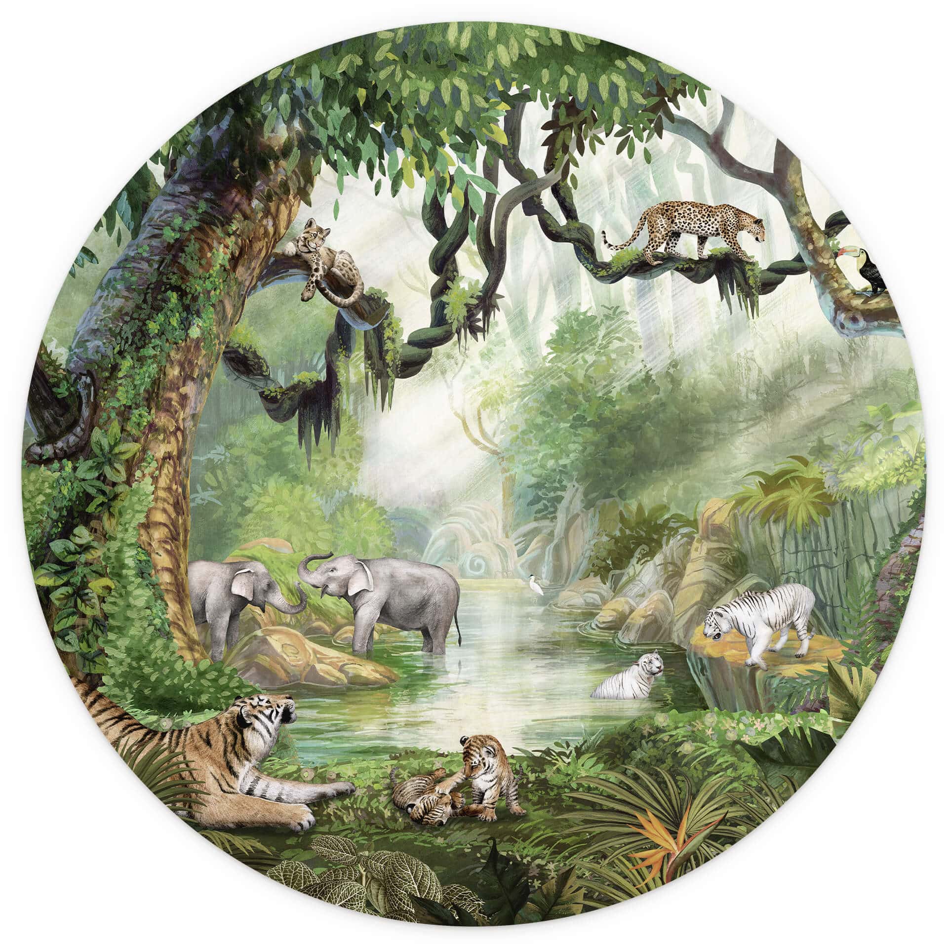 Papier peint photo rond Kikki Belle - Félins de la jungle - papier peint intissé/papier peint intiss