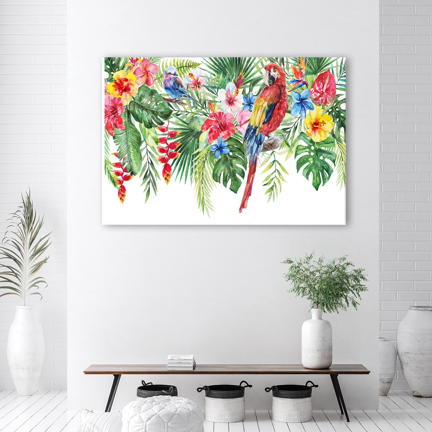 Canvasbillede, blade af tropiske papegøjeblomster