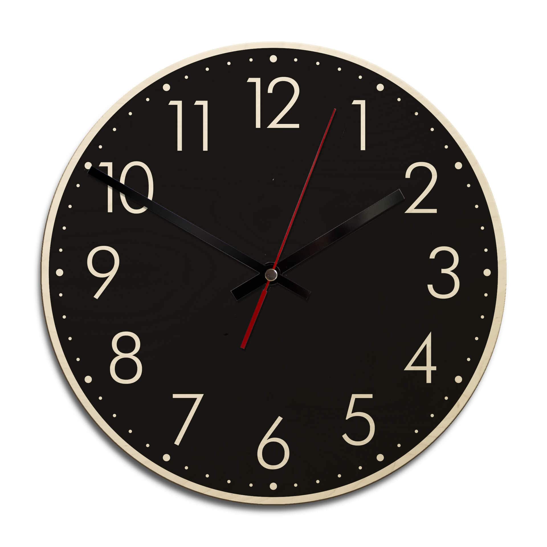 Horloge murale en bois - Moderne noire avec minutes