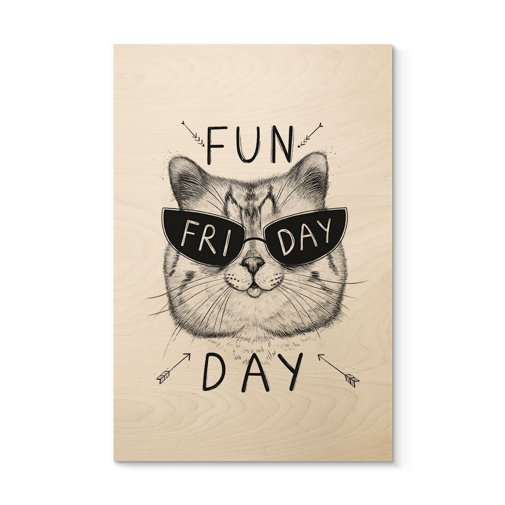 Plakat drewniany kot w okularach przeciwsłonecznych - Fun Friday Cat - Korenkova