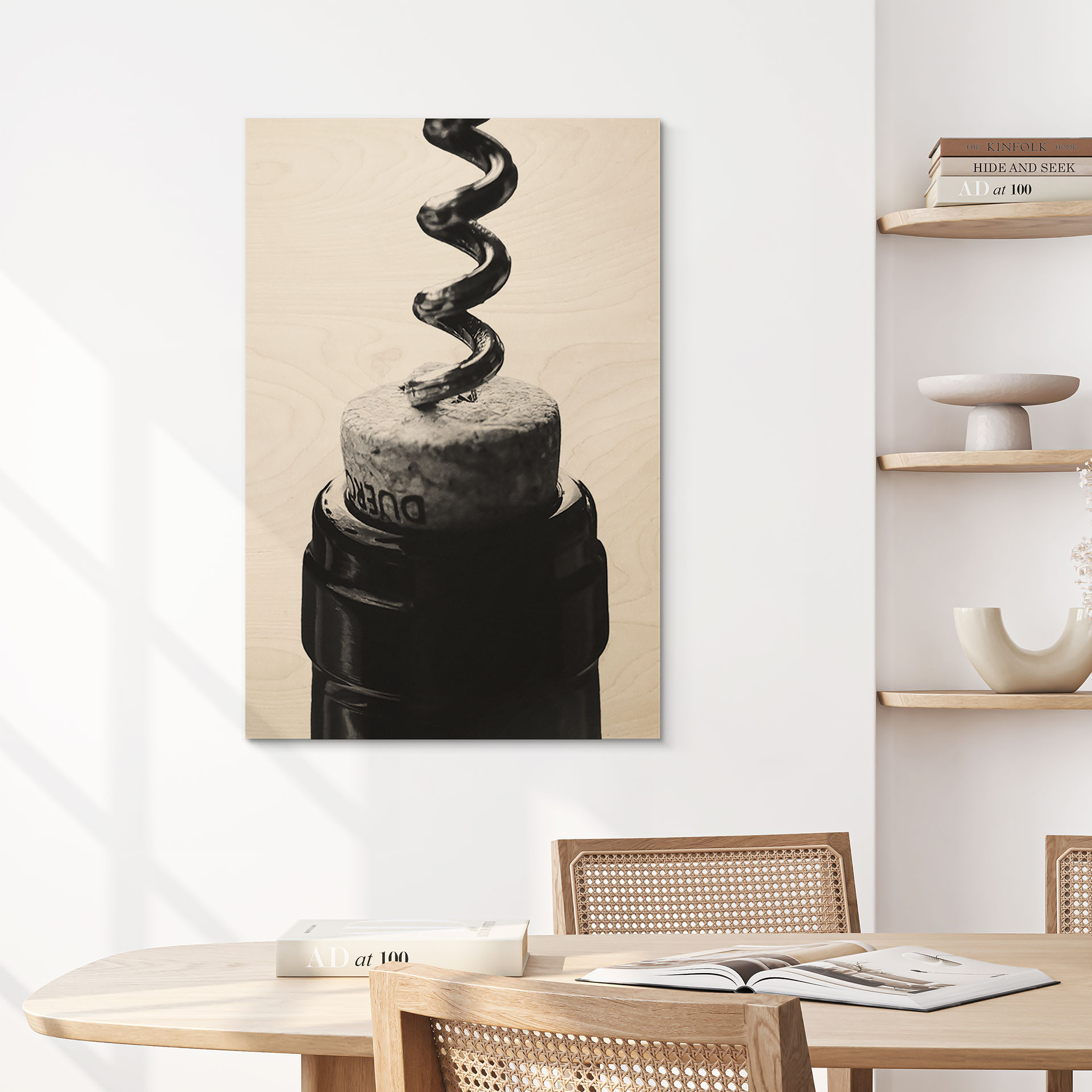 Stampa su legno Vino con cavatappi - Pictufy Studio
