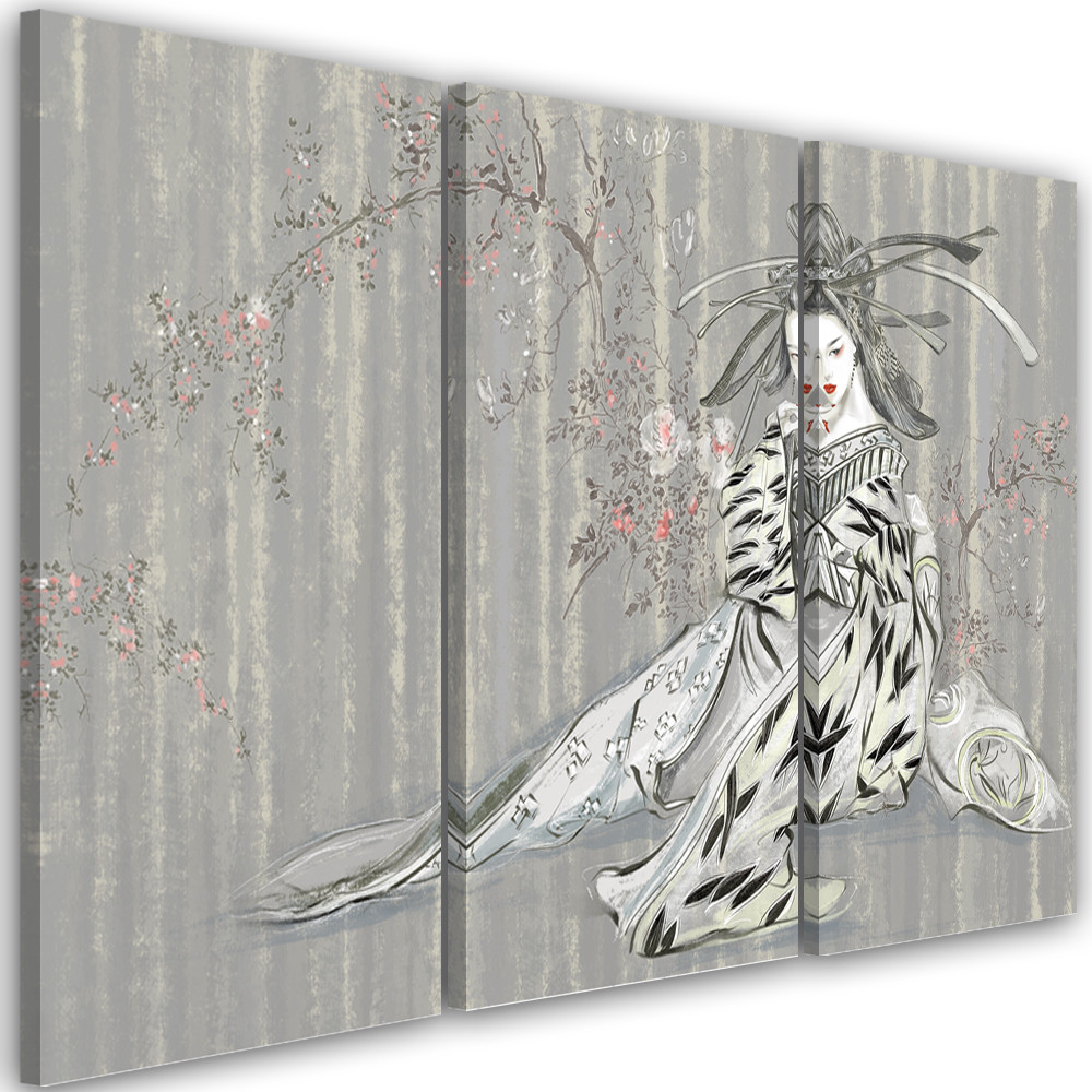3 stykke lærredstryk, traditionel japansk geisha