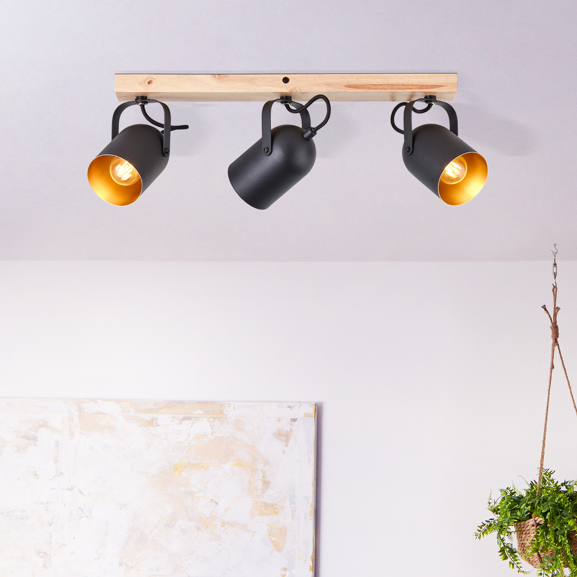 Spotbalken Sebastian, gold, 17,5 x 57,5 cm, Holz Lampe