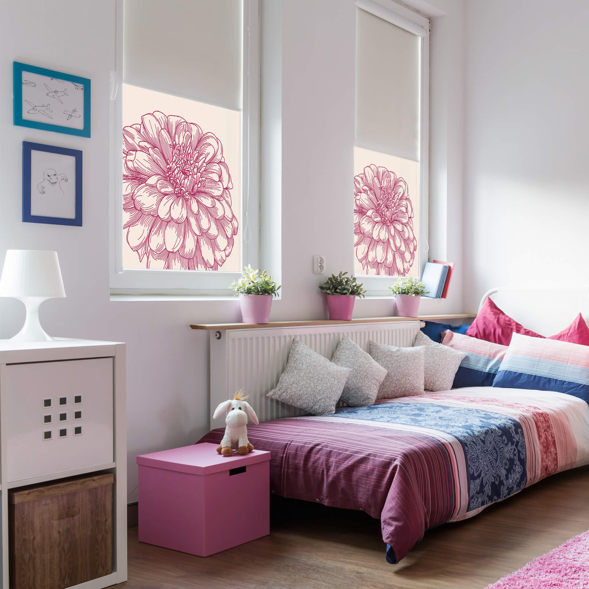 Raamfolie Bloemen illustratie – vierkant