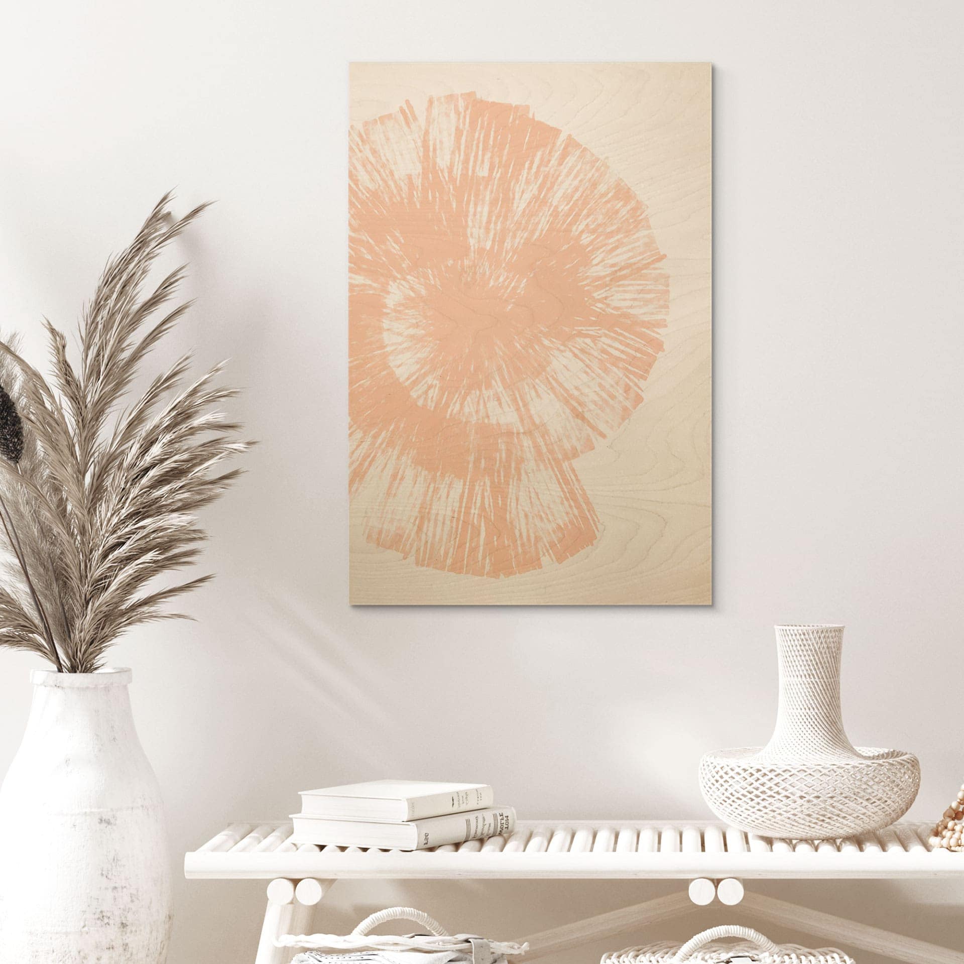 Plakat drewniany abstrakcyjna muszla w brzoskwiniowych kolorach - Martina