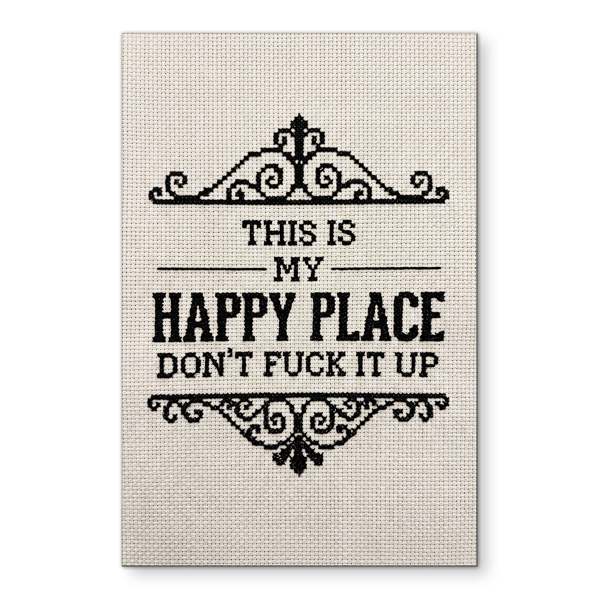 Tableau Happy Place Citation Motif Brodé - Magnusson - Alu-Dibond