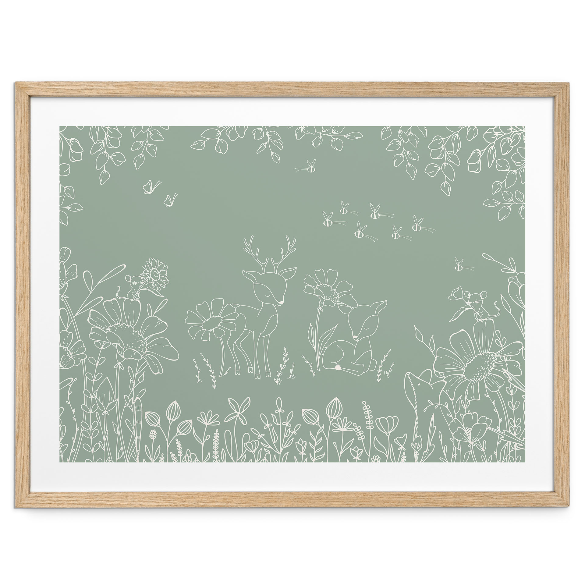 Poster Deux Chevreuils dans la Prairie Fleurie - Oliver Robins
