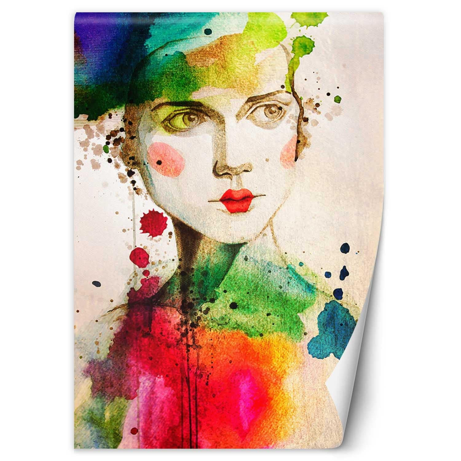 Fototapete, Frau mit roten Lippen Aquarell