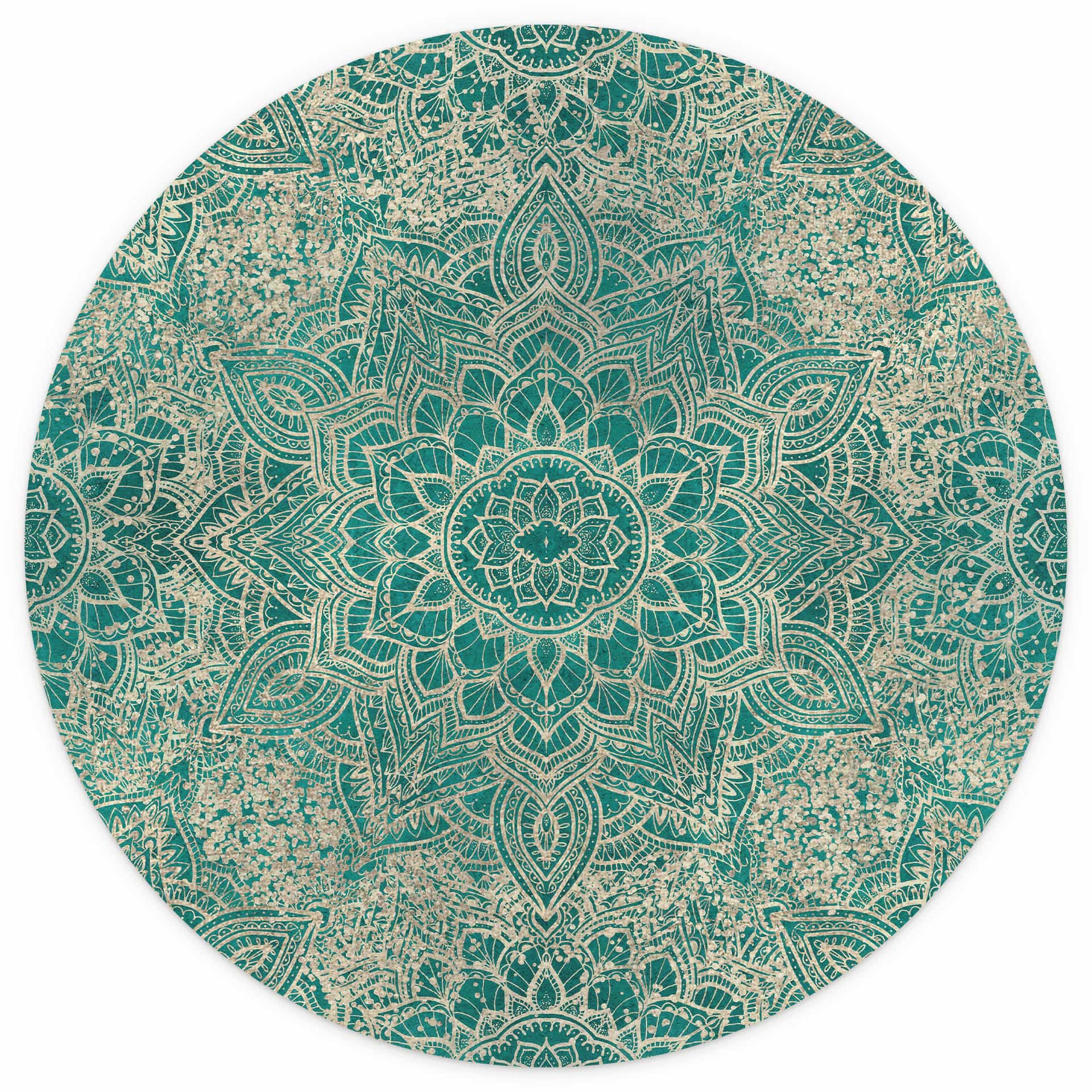 Fotobehang Oriëntaals - Mandala Boho Goudgroen - Bloemdecor - Rond - Zelfklevend/niet-geweven