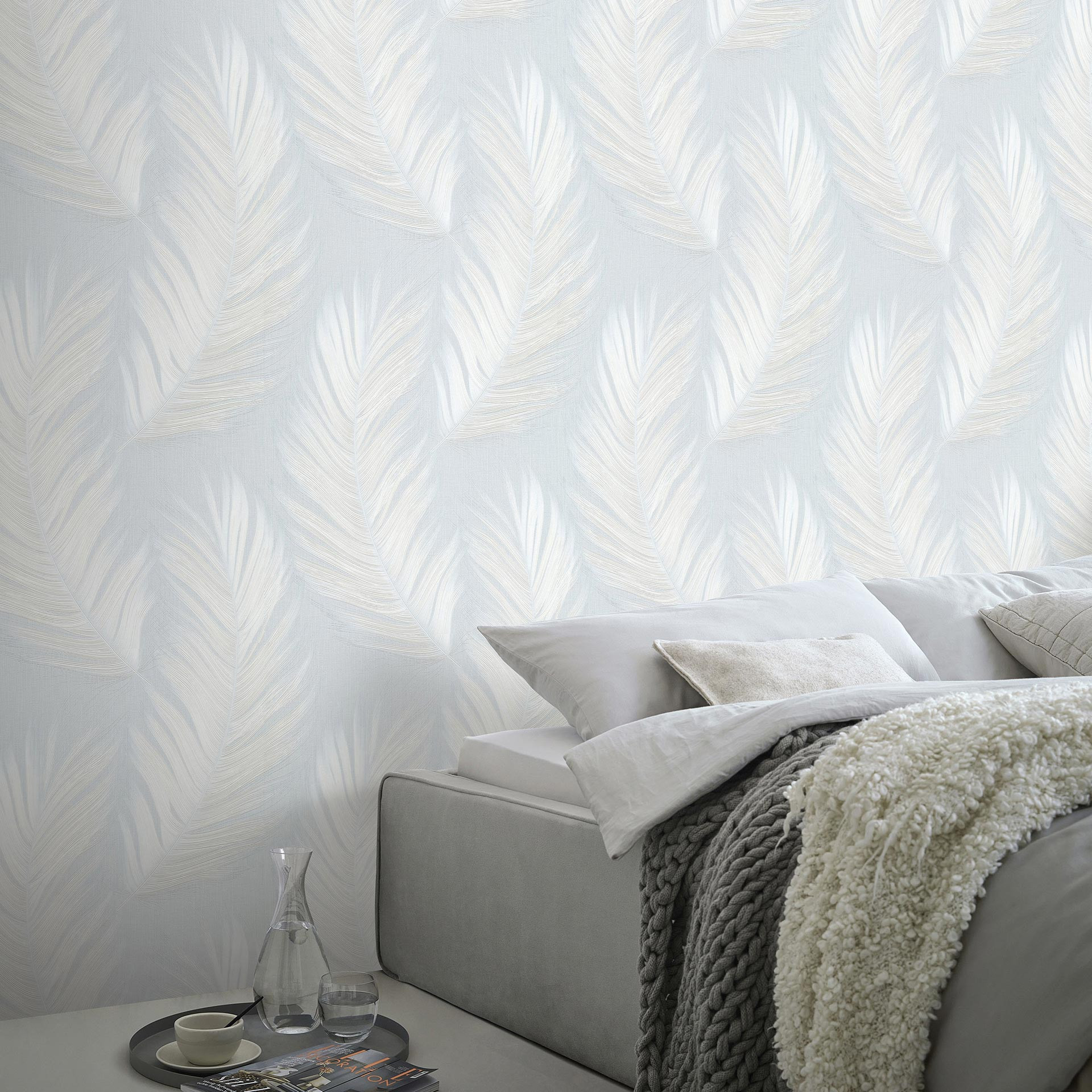 Vliesbehang, Aurora blauw bladmotief behang
