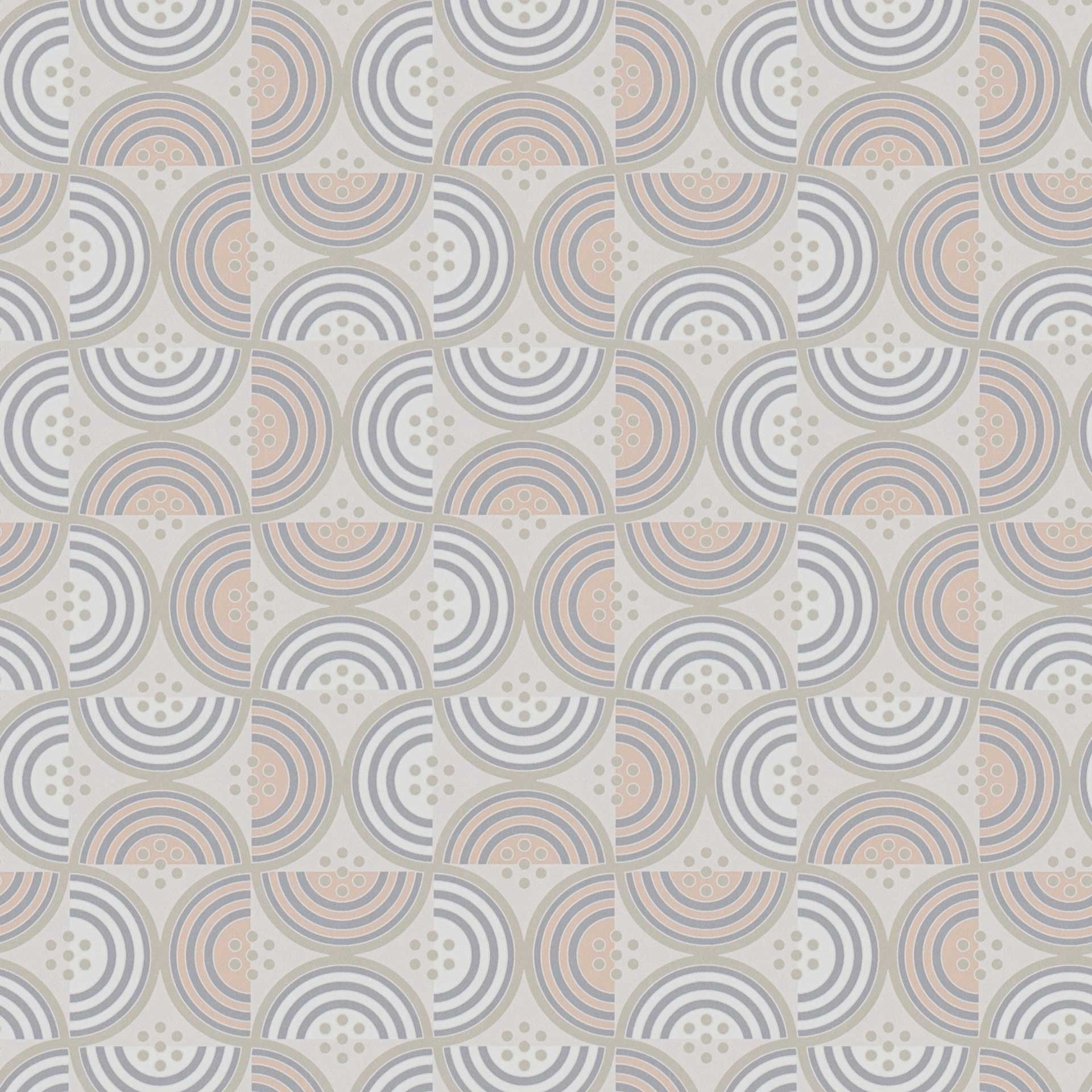 wave en line patroon behang crème blauw - retro look grafisch vliesbehang