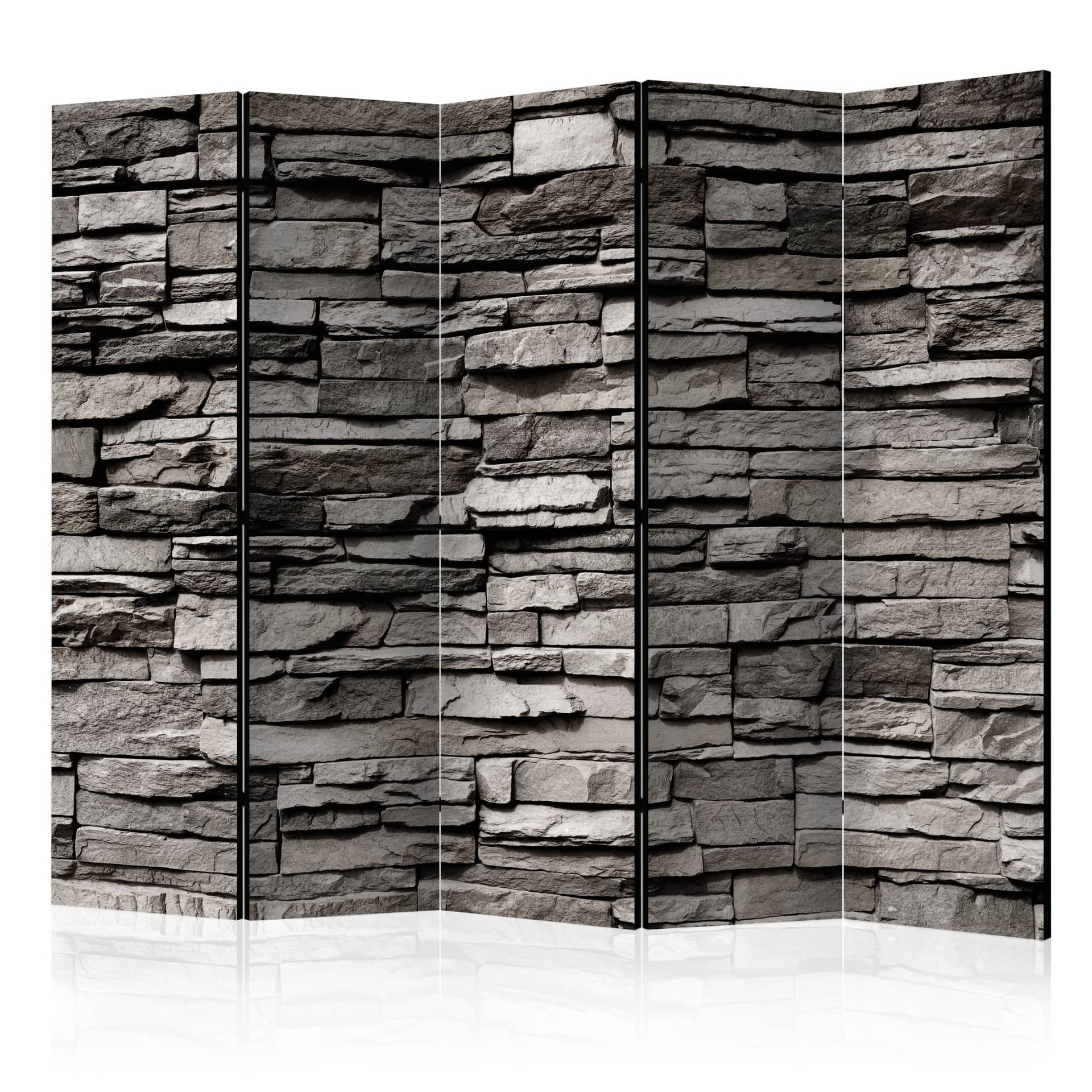 Skærm til rumopdeling - stenfacade, 5-delt - 225x172 cm