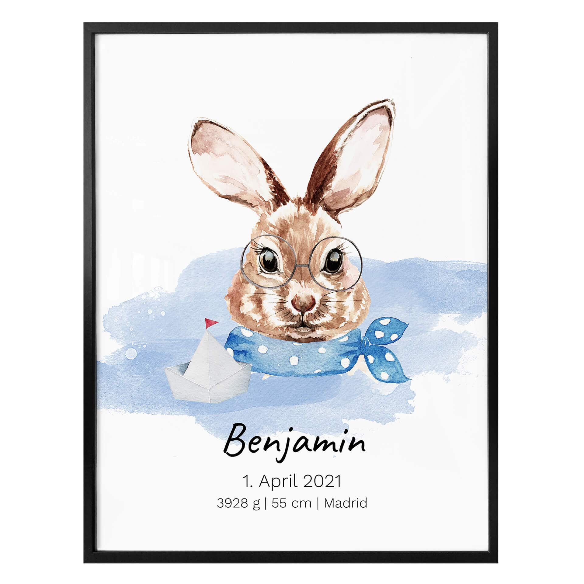 Poster Lapin bleu + Texte à personnaliser