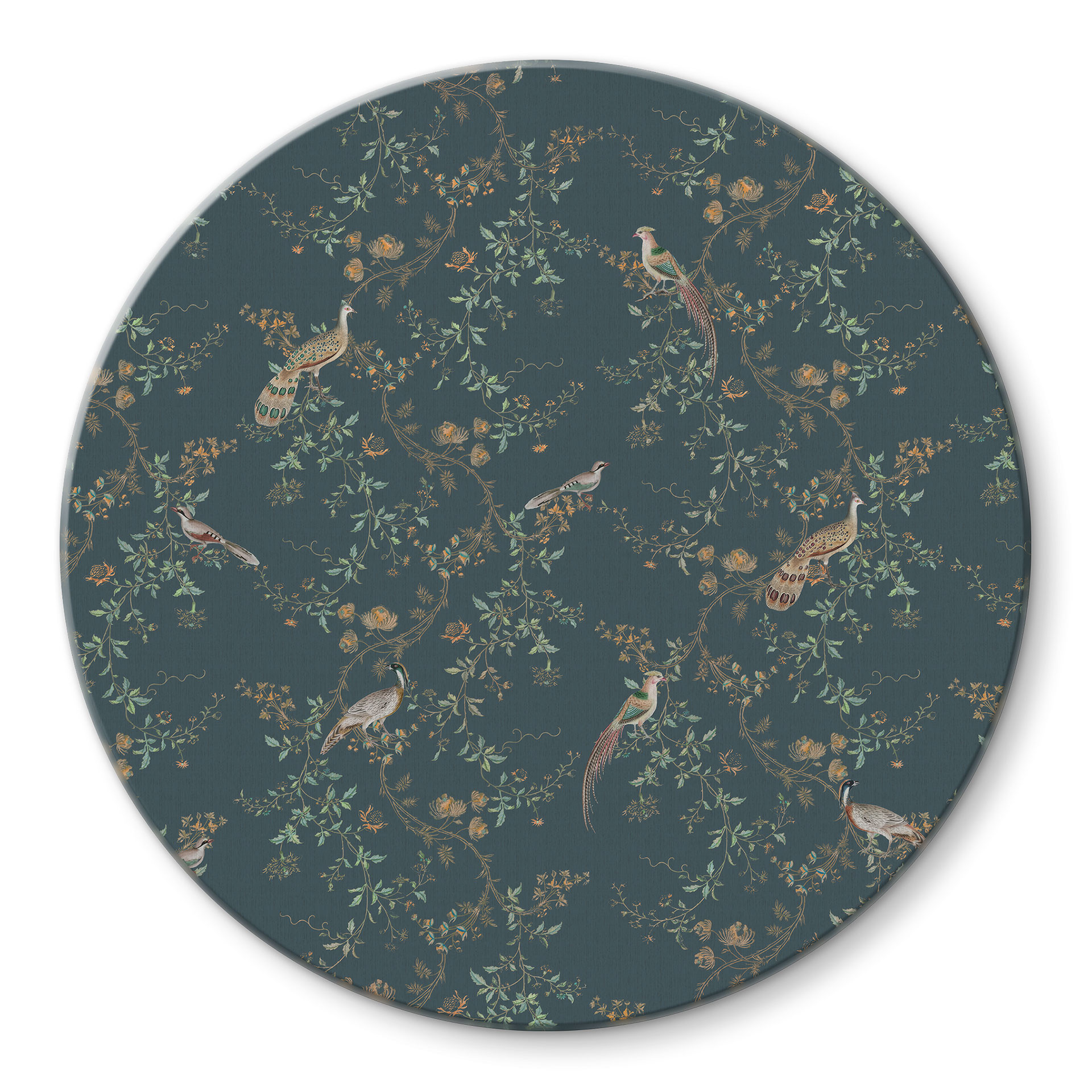 Glasbillede - Eksotiske fugle i skoven - Bloomery Decor - Round