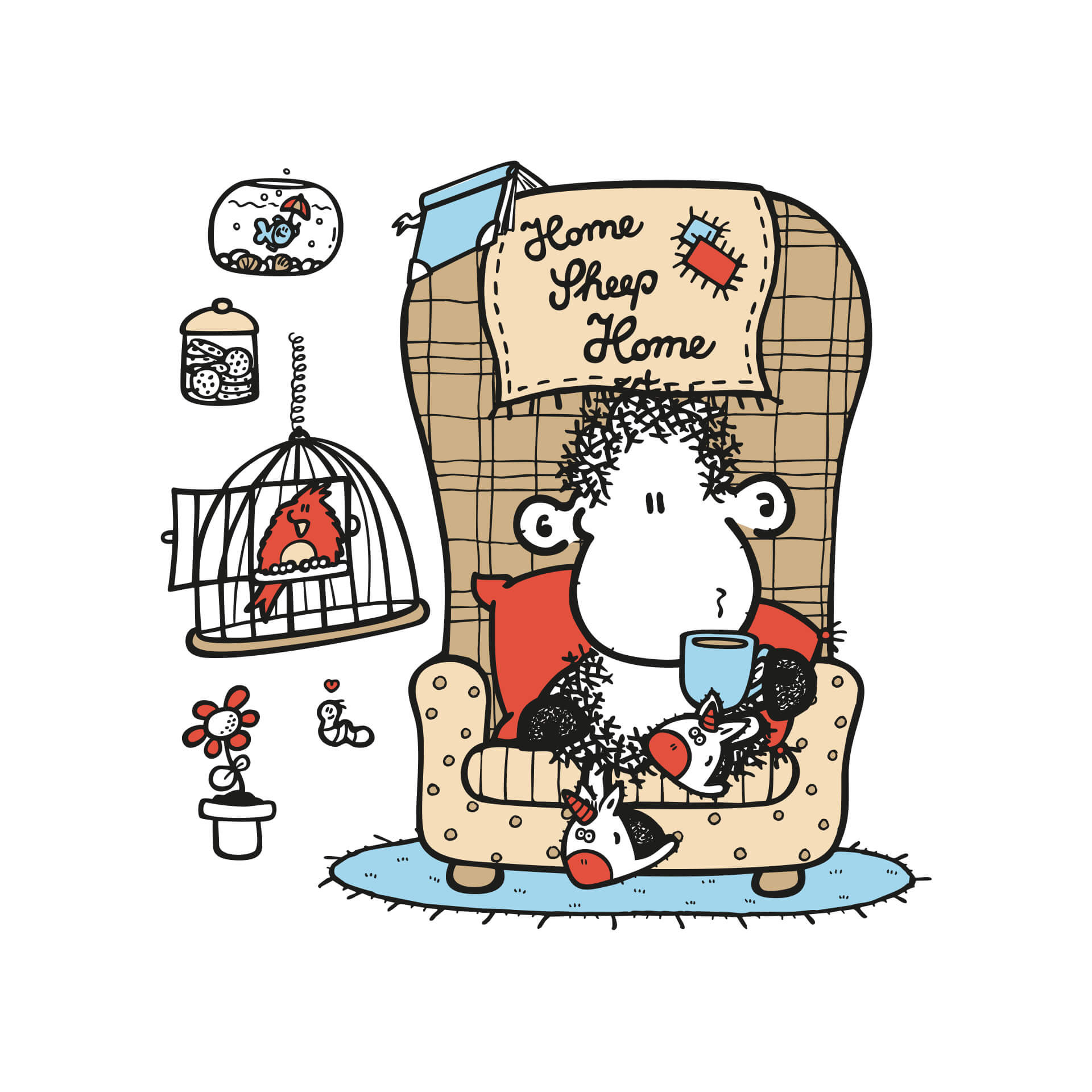 Wandtattoo sheepworld Home sheep Home Tea Time