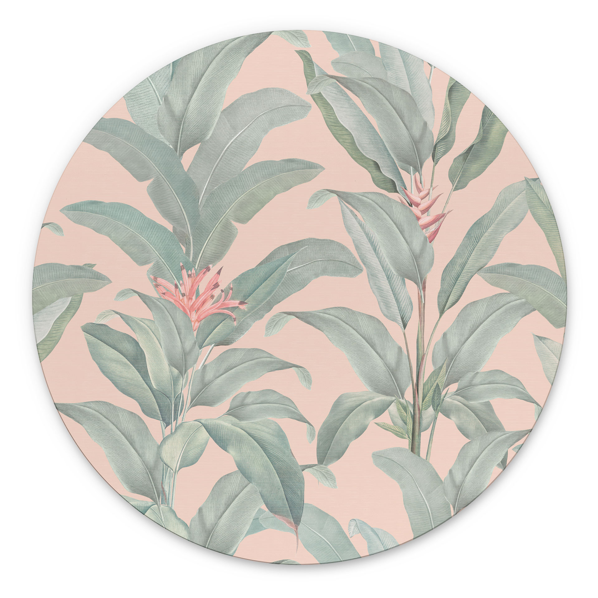 Billede Urban Jungle Tropical Leaves Pink - Bloomery Decor - rund – print på aluminium (Alu-Dibond)