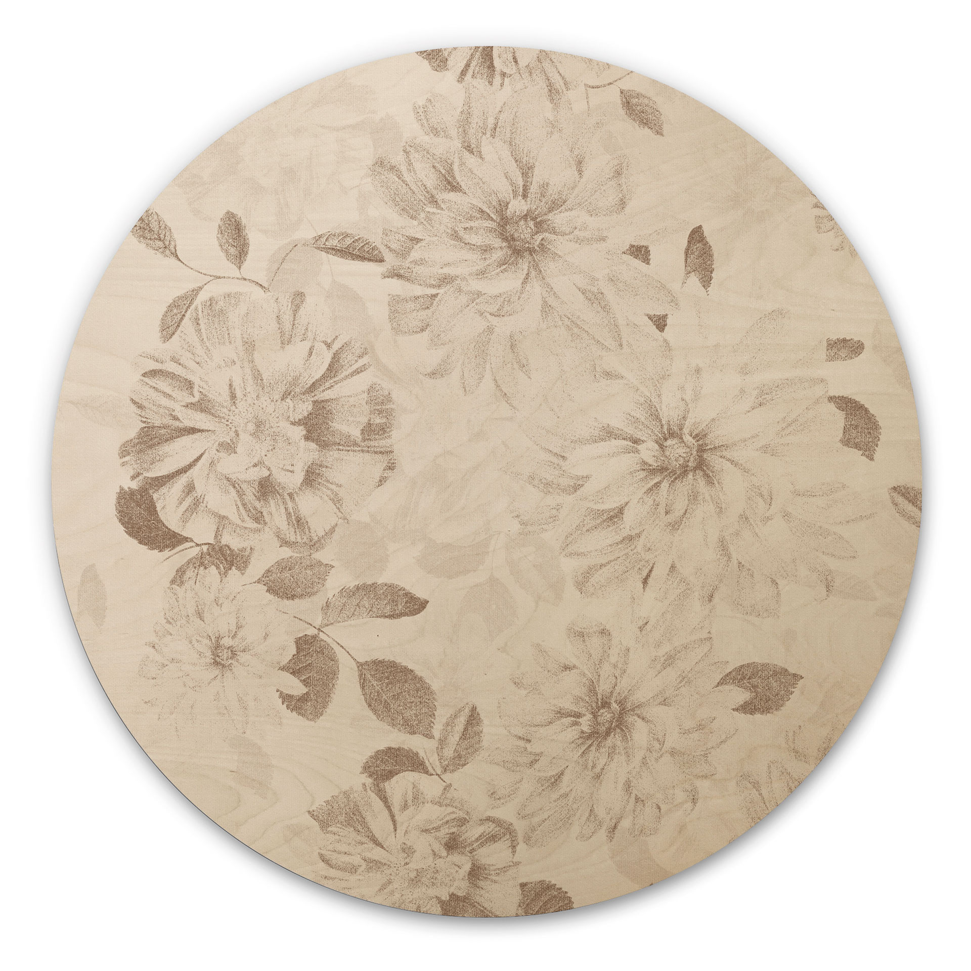 Obraz drewniany Dalie Shabby Chic Beżowy - Bloomery Decor - Okrągły