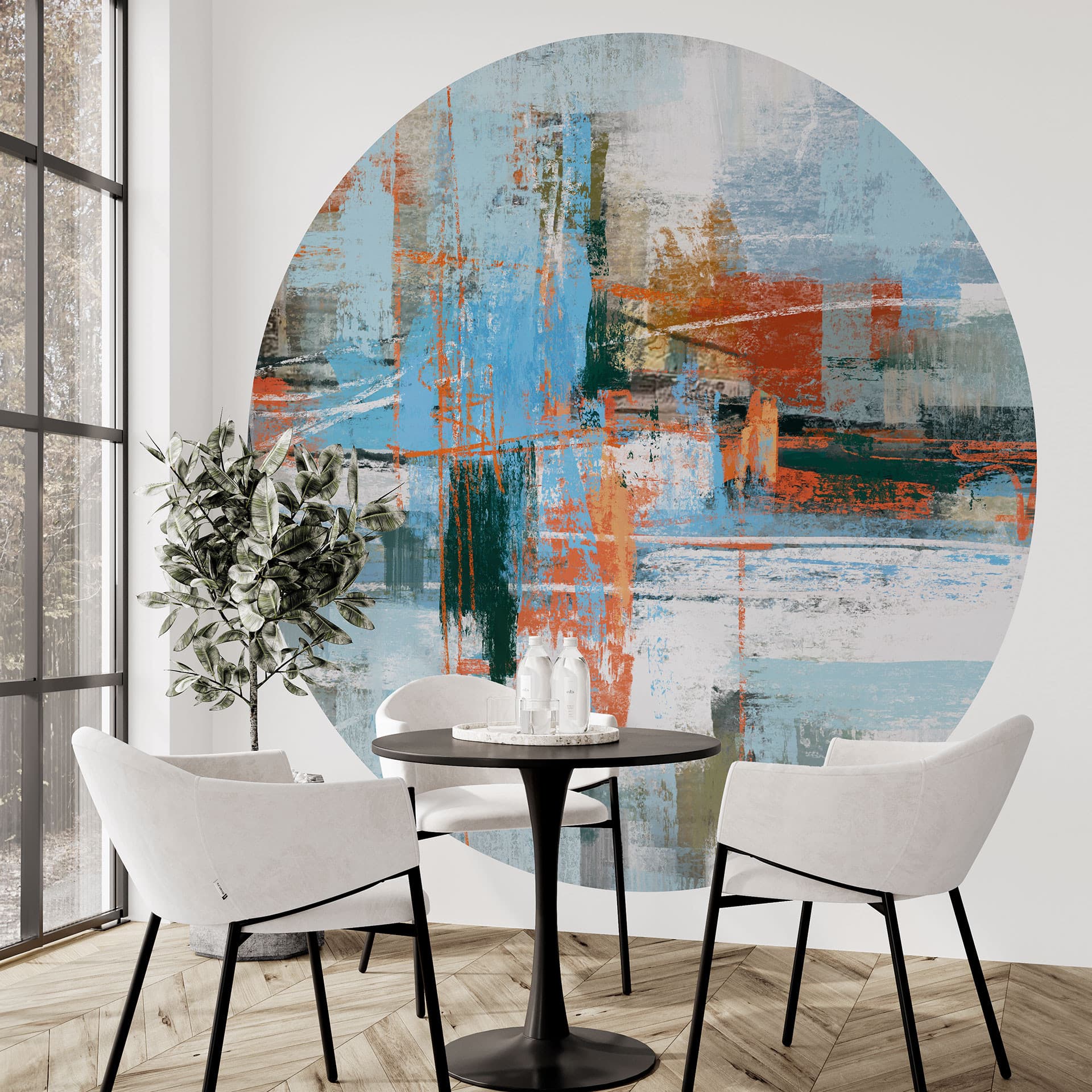 Fotobehang Abstract Kleurenspel Blauw Oranje - Cheney - Rond