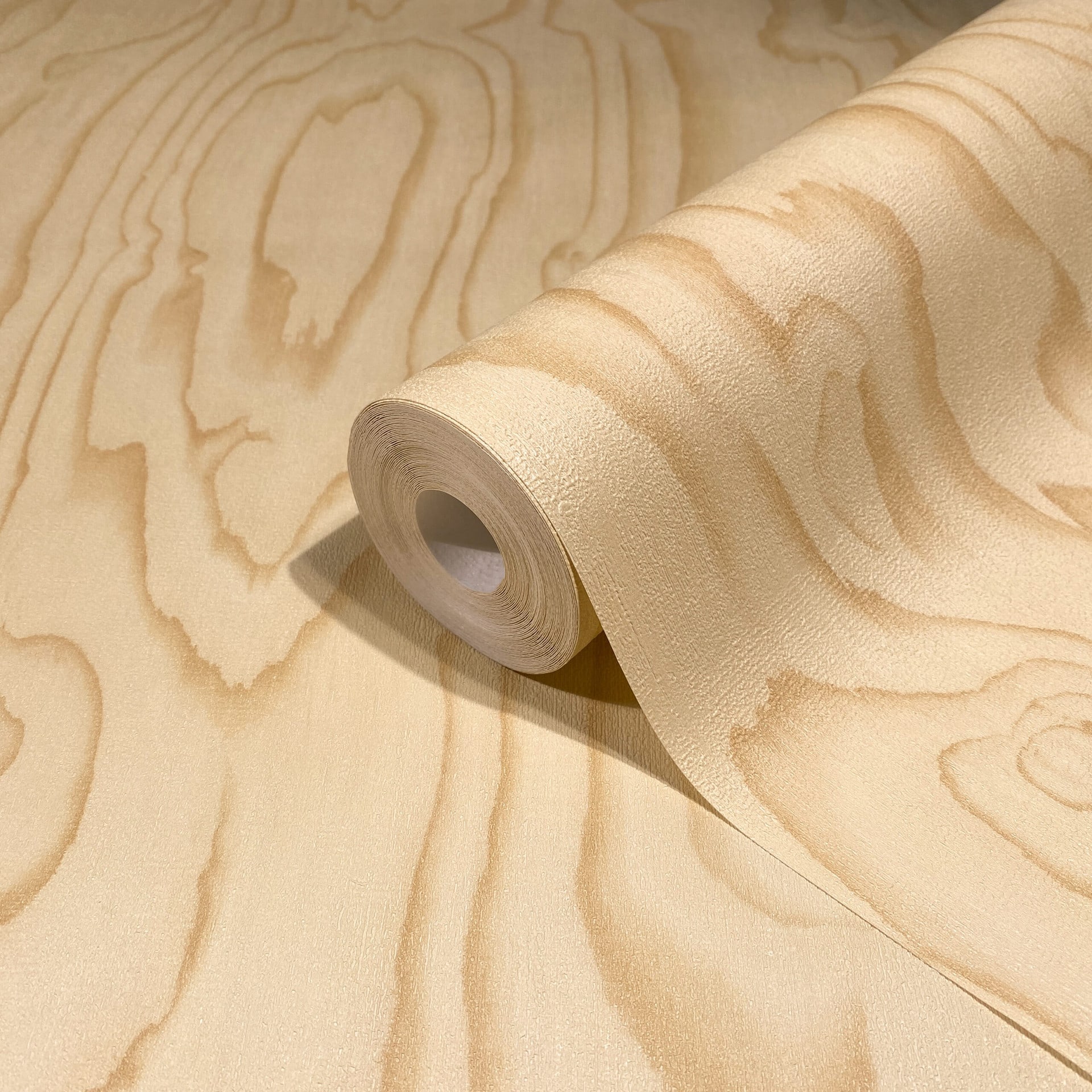 Vliesbehang met houtnerf en natuurlijke textuur oker, beige houtlook