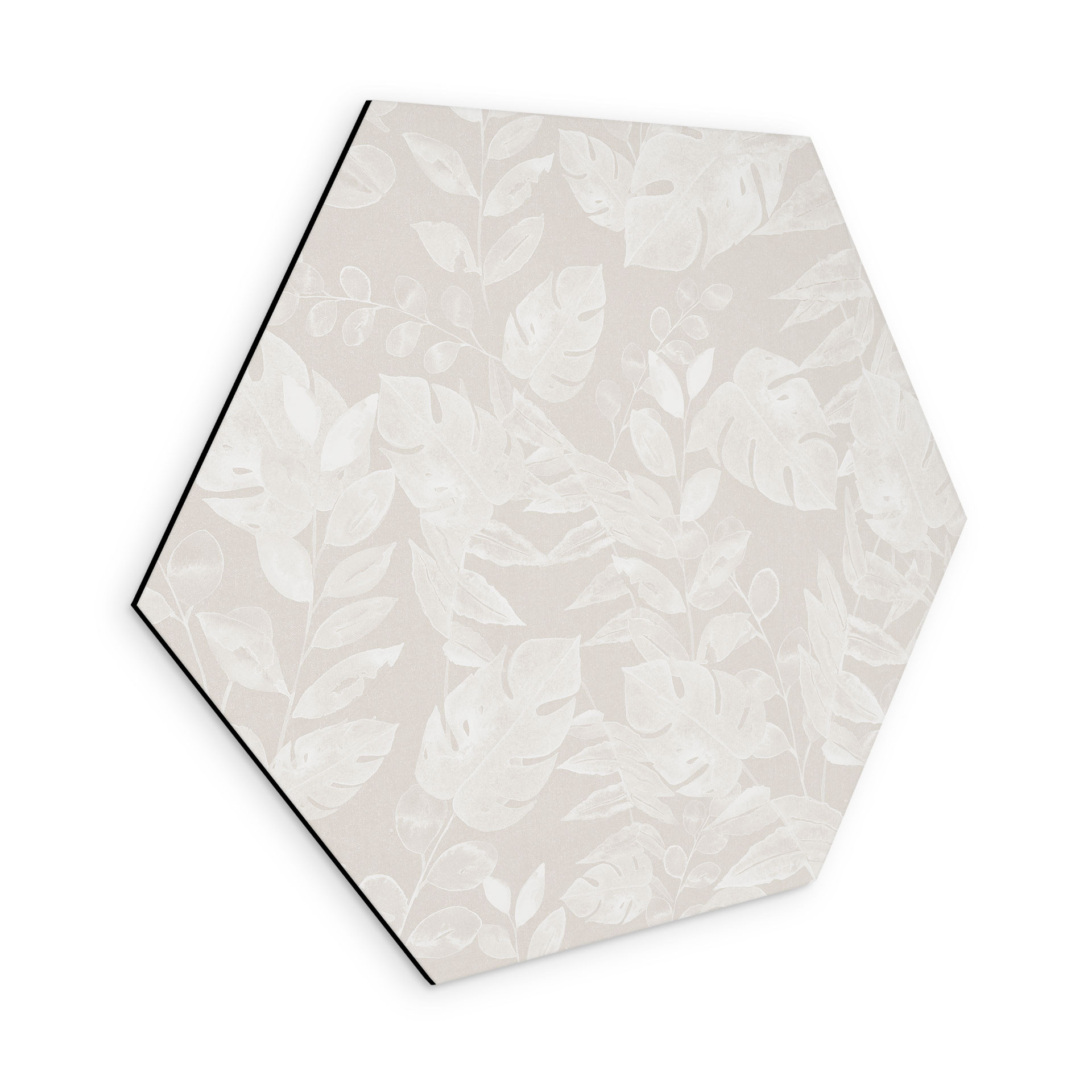 Sekskantet Billede af tropiske blade i beige - Bloomery Decor - Alu-Dibond
