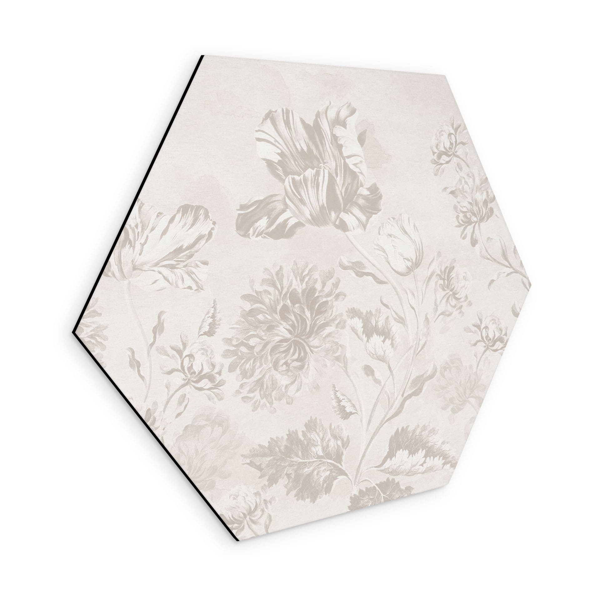 Sekskantet Billede af vilde blomster i kridtlook Greige - Bloomery Decor - Alu-Dibond