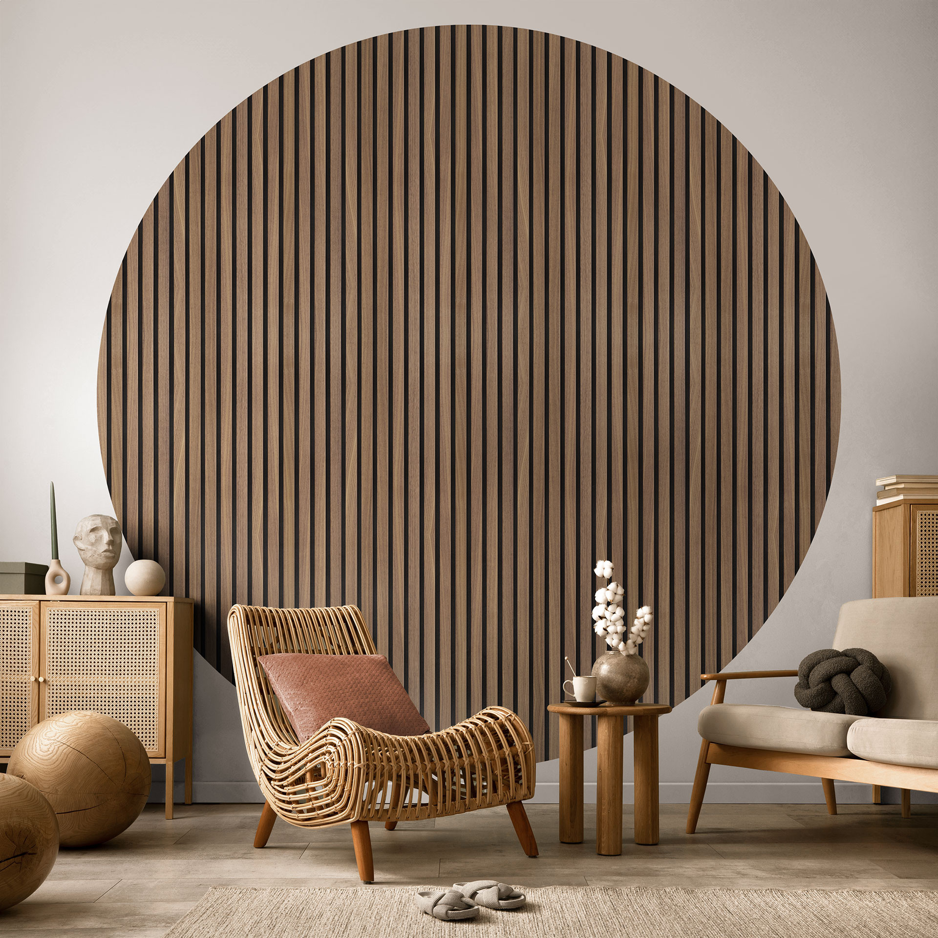 Behangcirkel Wandpanelen met houtlook - vliesbehang/zelfklevend vliesbehang
