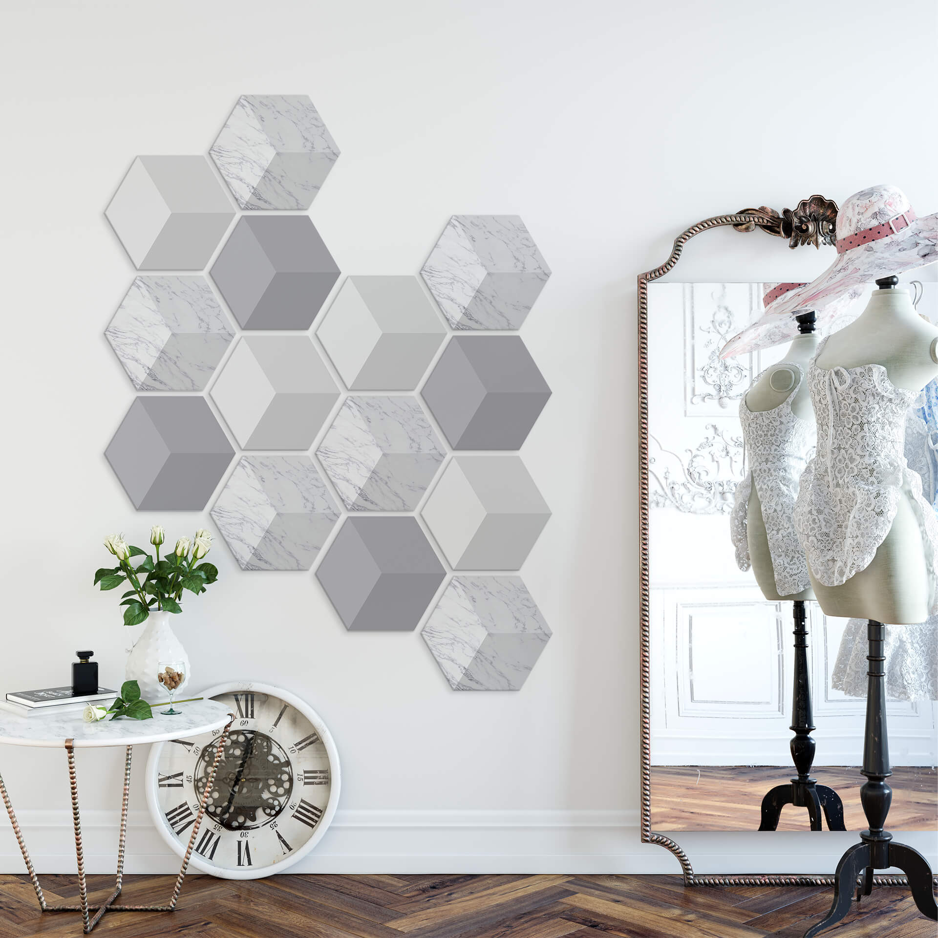 3D Hexagon Alu-Dibond - Marmor 04