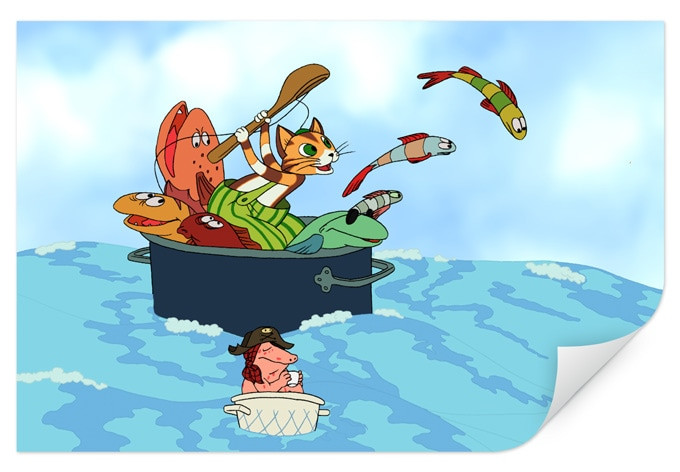 Wallprint W - Pettersson und Findus - Fischjagd mit Freunden