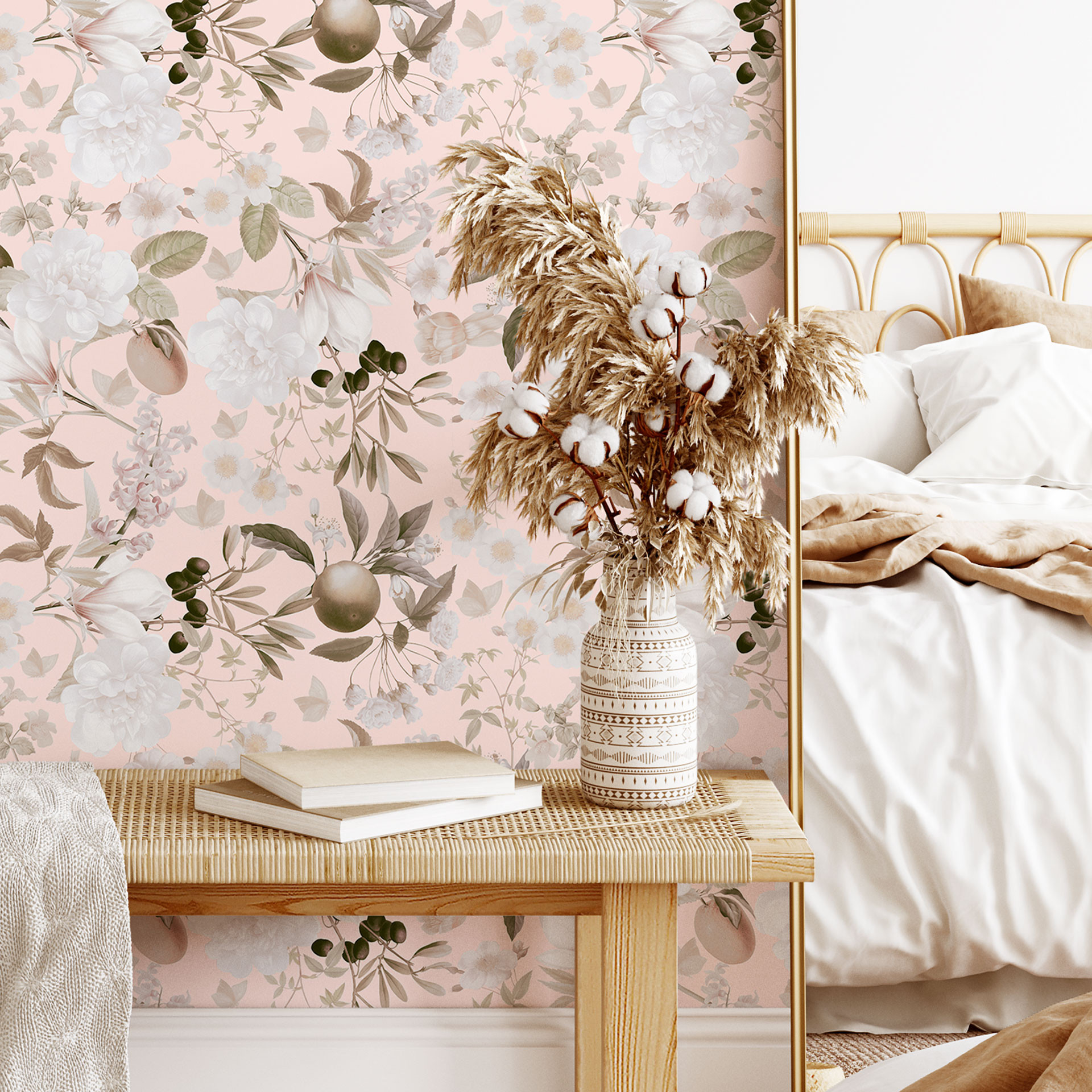 Boho Patroonbehang met bloemen en fruit - UN Designs