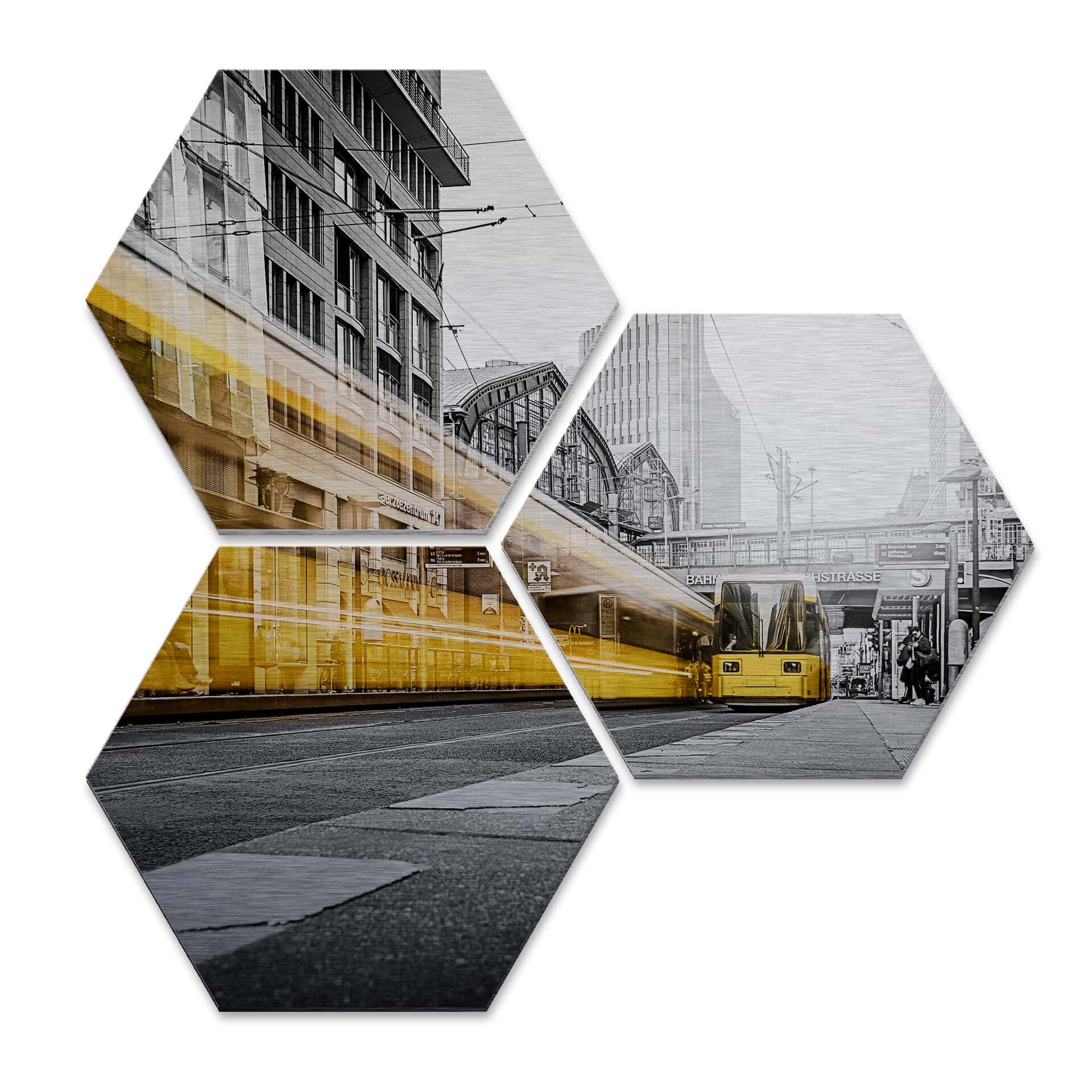 Hexagone - Alu-Dibond-Effet argenté - Berlin Friedrichstrasse 02 (Set de 3)