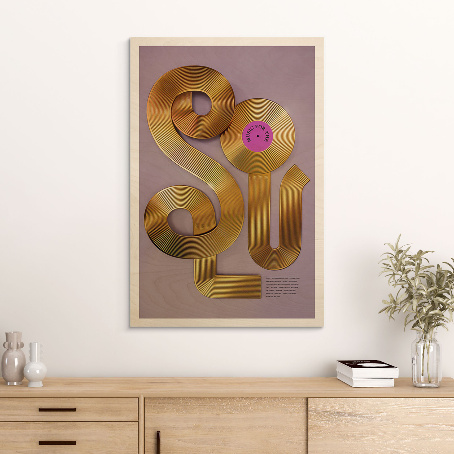 Plakat drewniany Soul meets vinyl - Muzyka dla duszy - Harrison