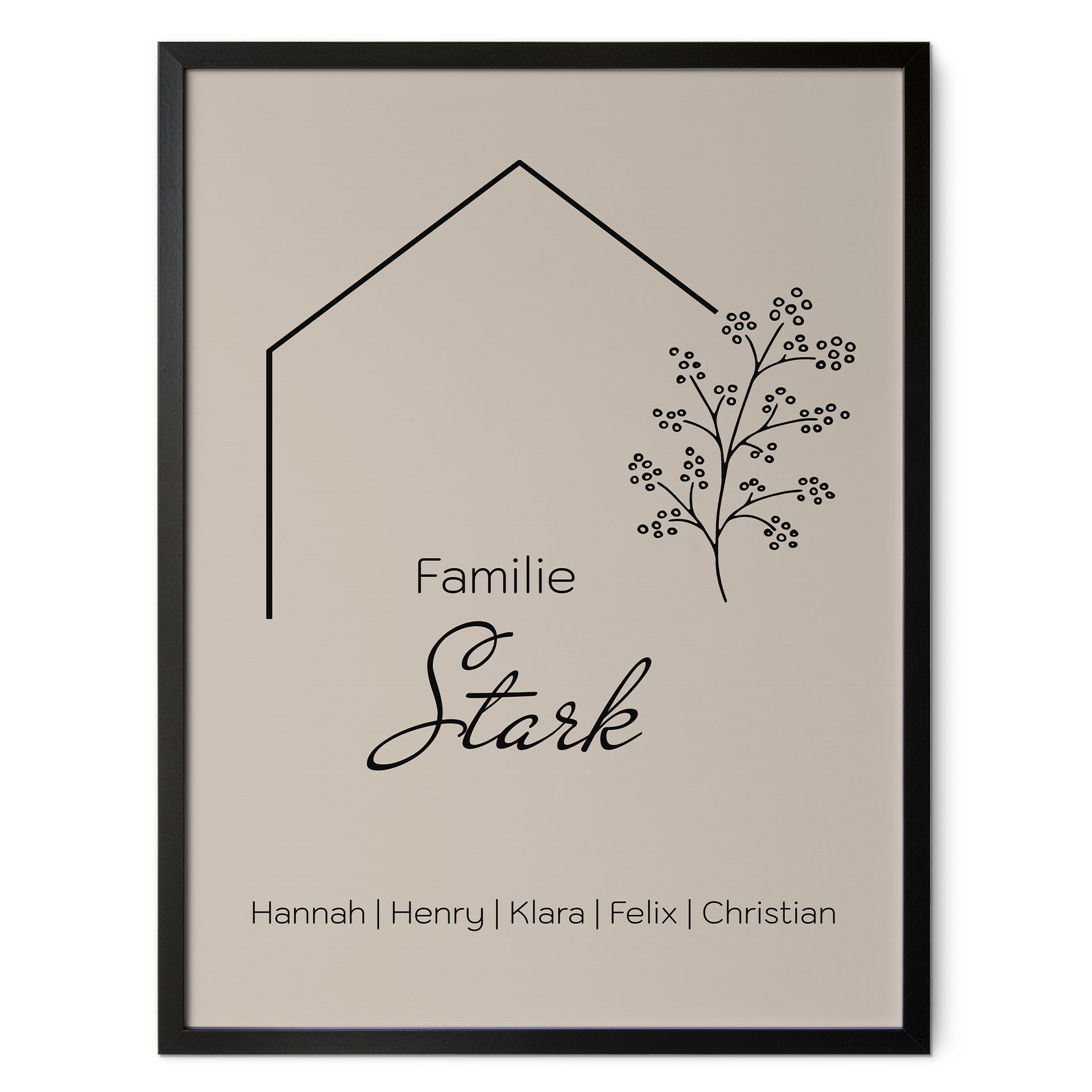 Personalisierbares Poster Familie Haus - beige
