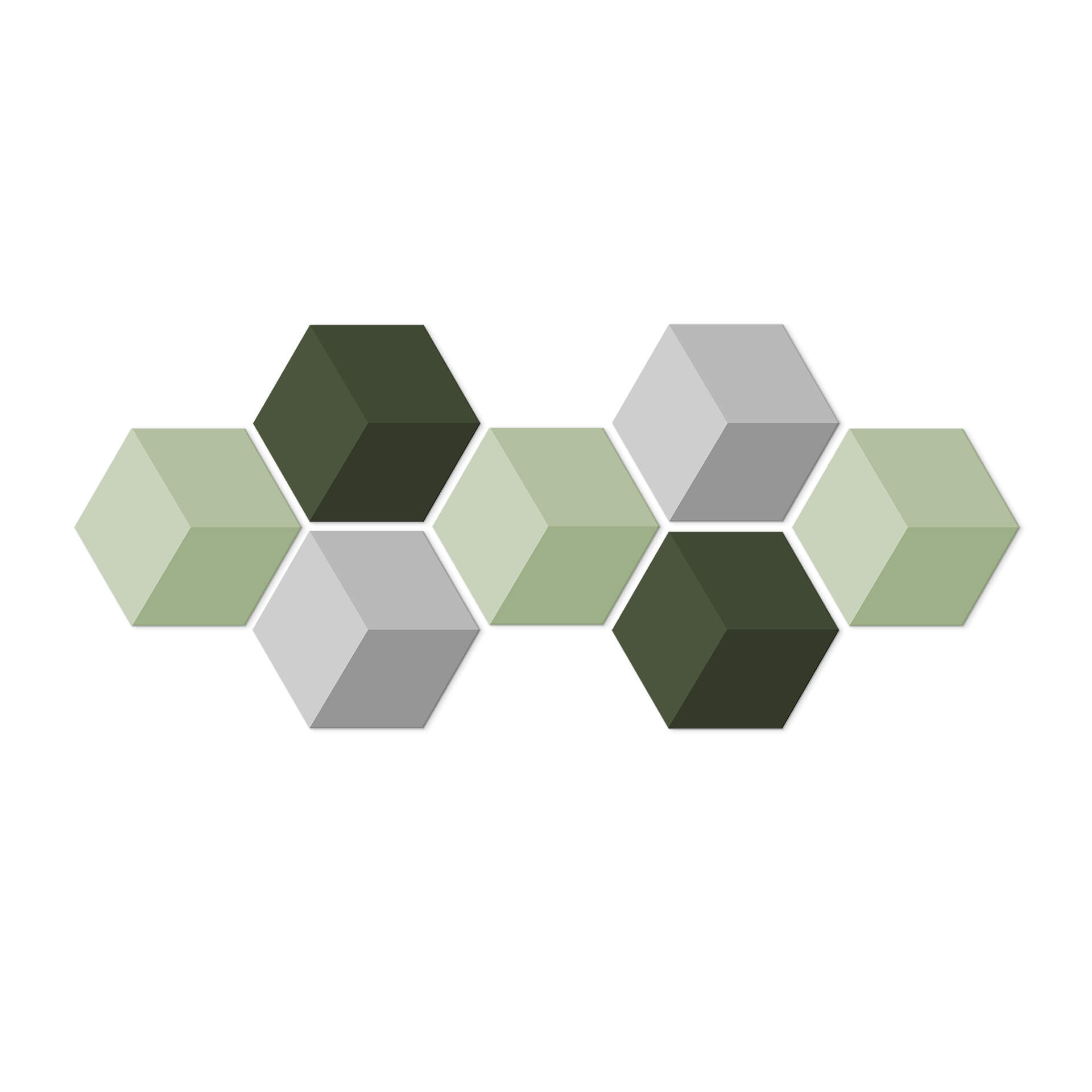 3D Hexagon Alu-Dibond sæt - Grøn (sæt med 7)