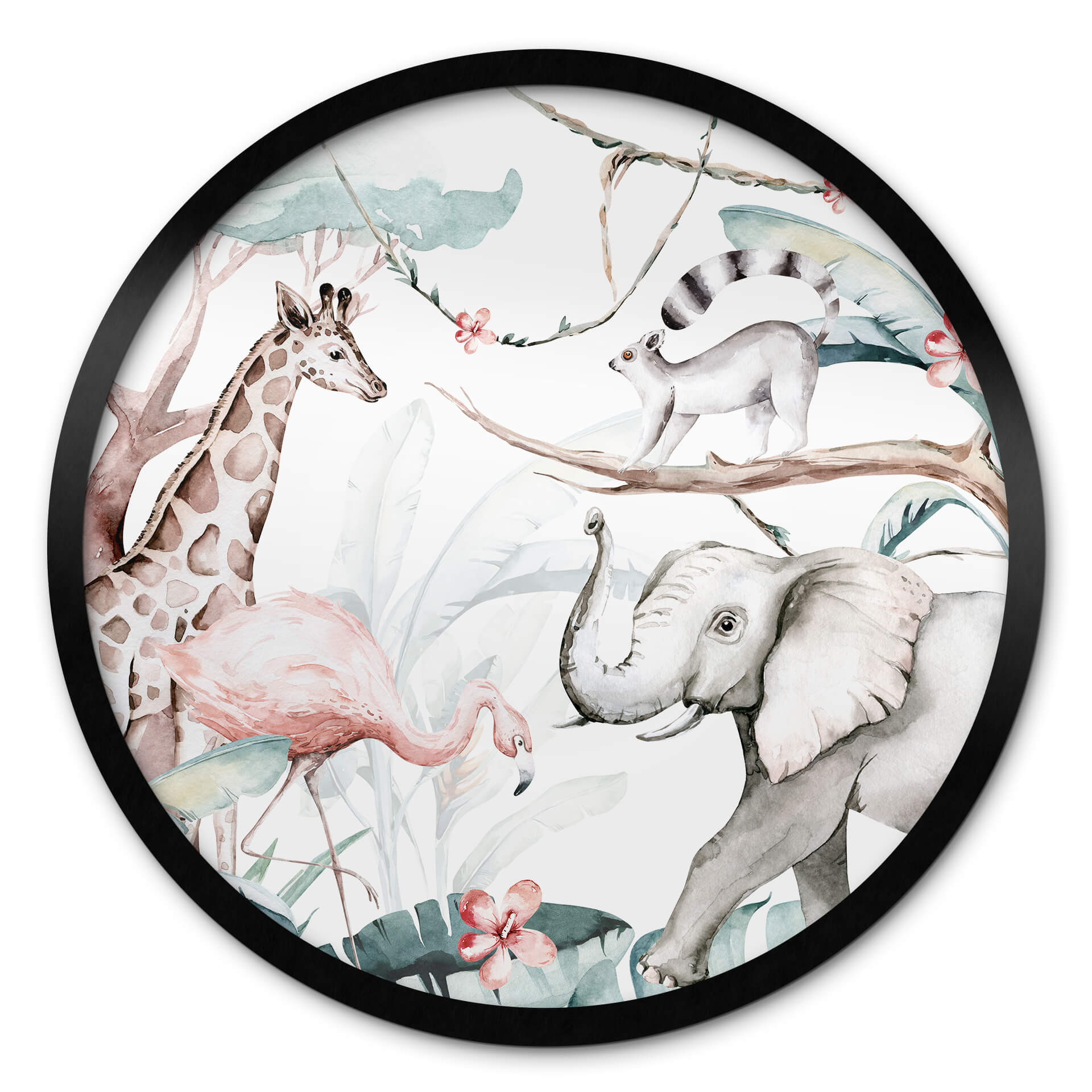 Poster Kvilis - Amis des animaux dans la jungle - Rond