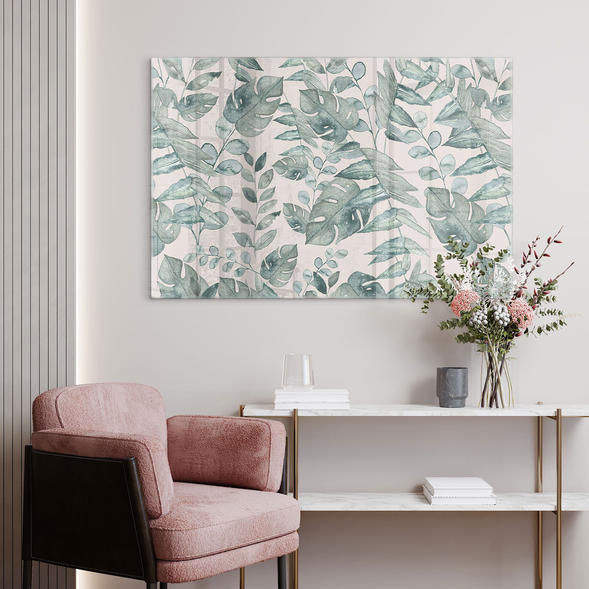 Glasbillede - Jungle blade akvarel creme - Bloomery Decor