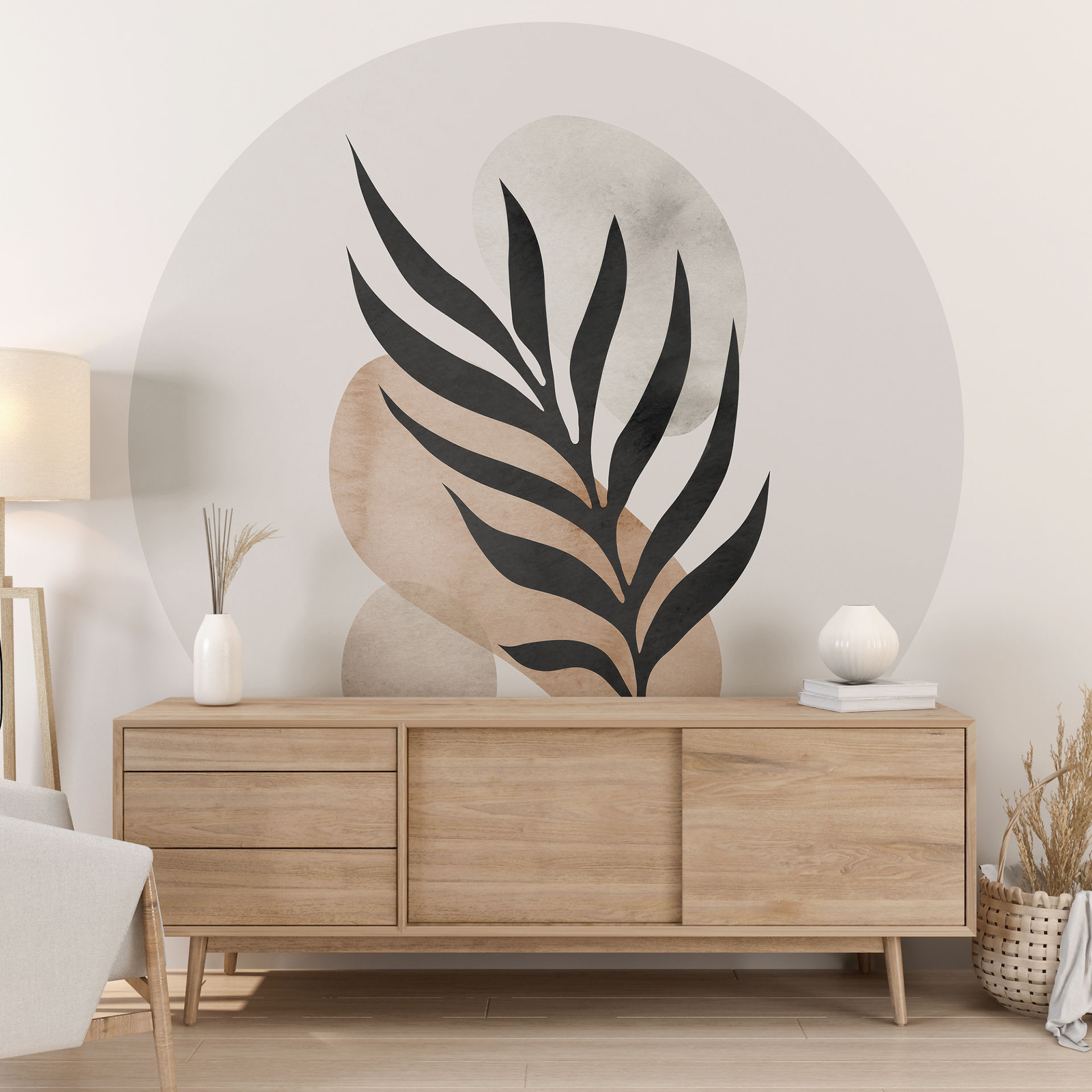 Botanisch silhouet met sierlijke geometrie behang - Costa - Rond - vliesbehang/zelfklevend vliesbeha