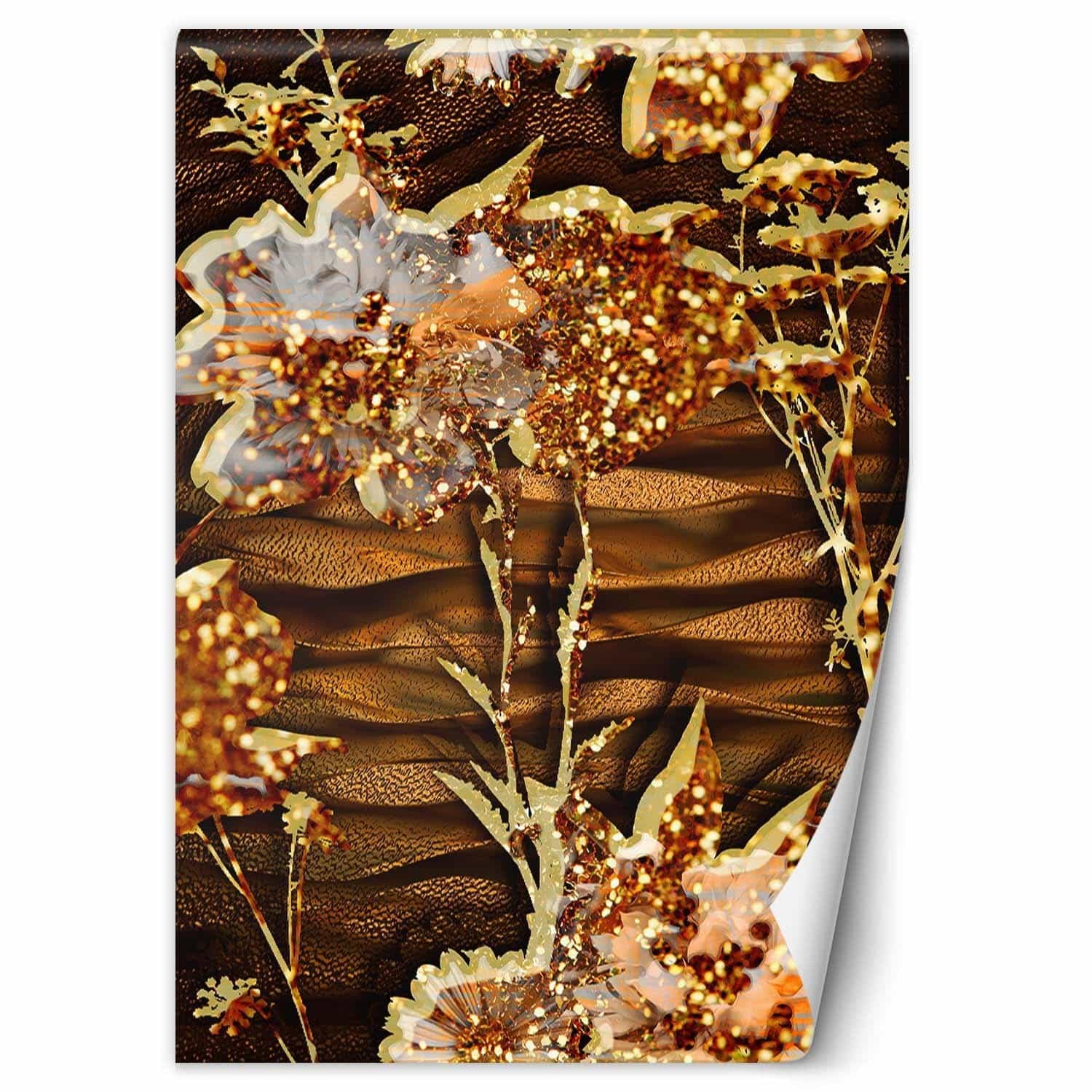 Fototapete, Blumen aus Goldbrokat