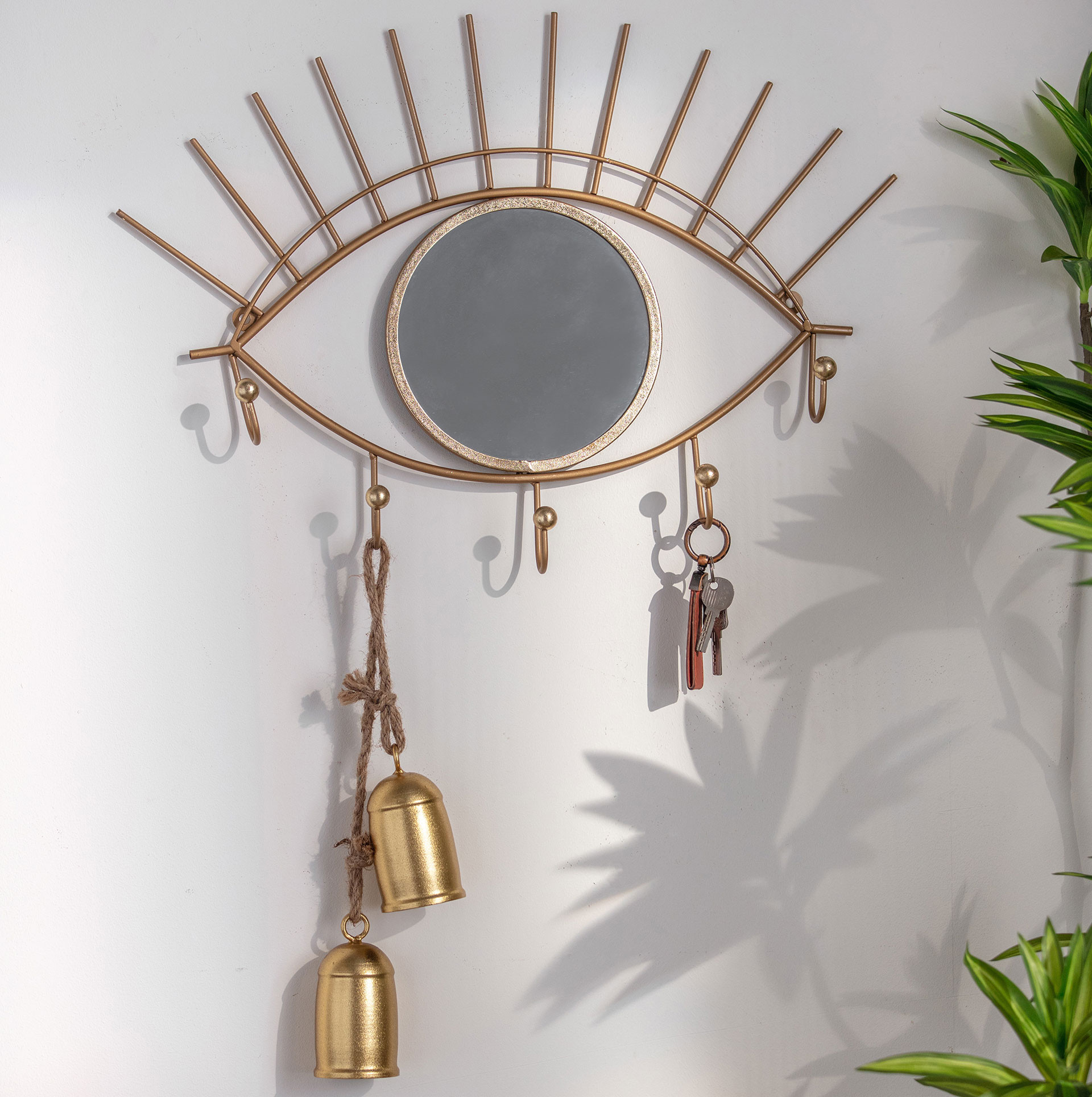 Wandspiegel Goldenes Auge mit Haken - Metall, Goldoptik - 60x42x5 cm