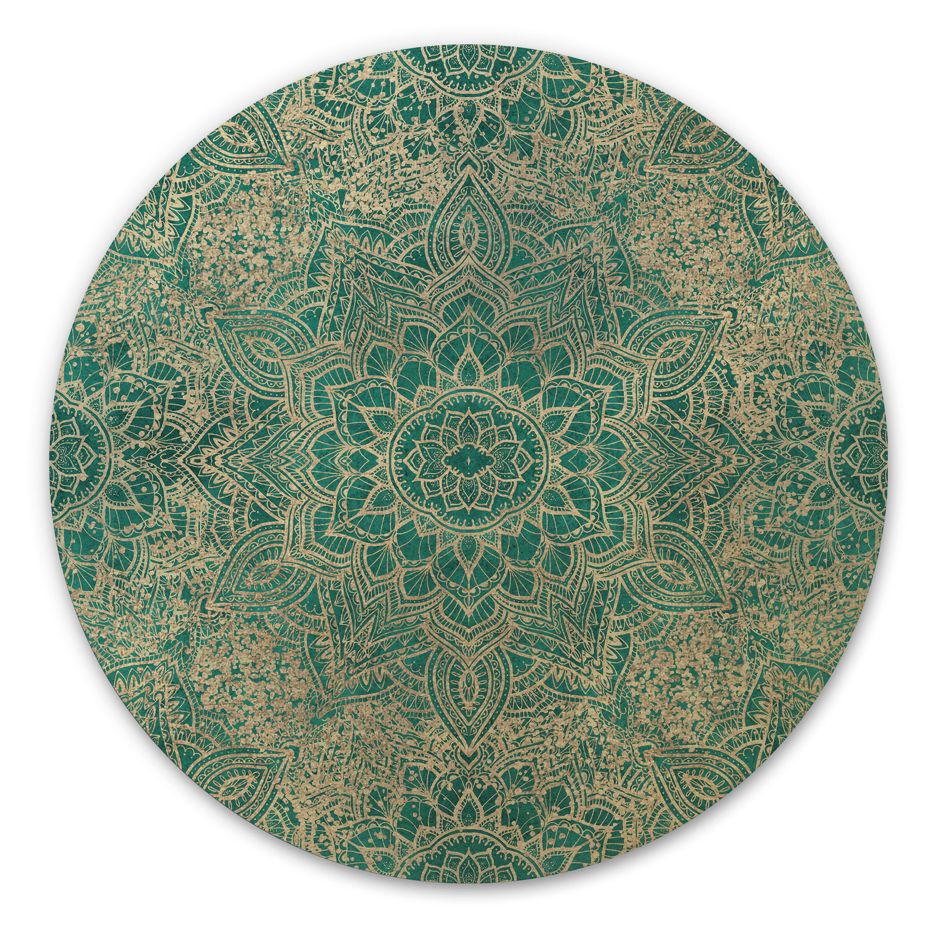 Obraz drewniany Mandala Boho złoto-zielony - Bloomery Decor - okrągły