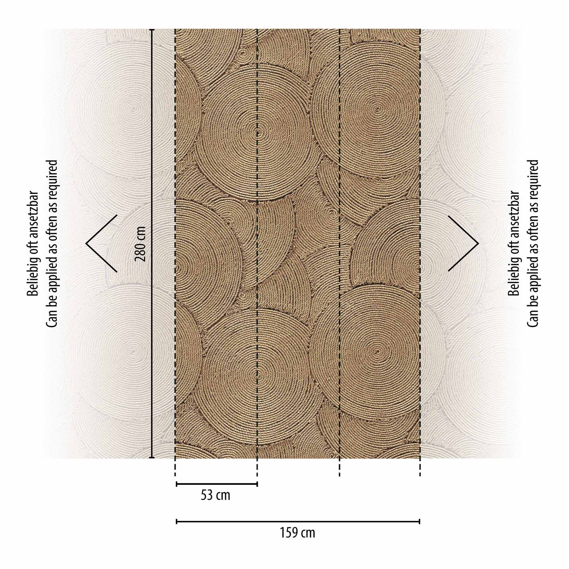 Vliesbehang 3D cirkels beige bruin mat uittrekbaar 1,59 x 2,80 m Vliesbehang Wanddecoratie