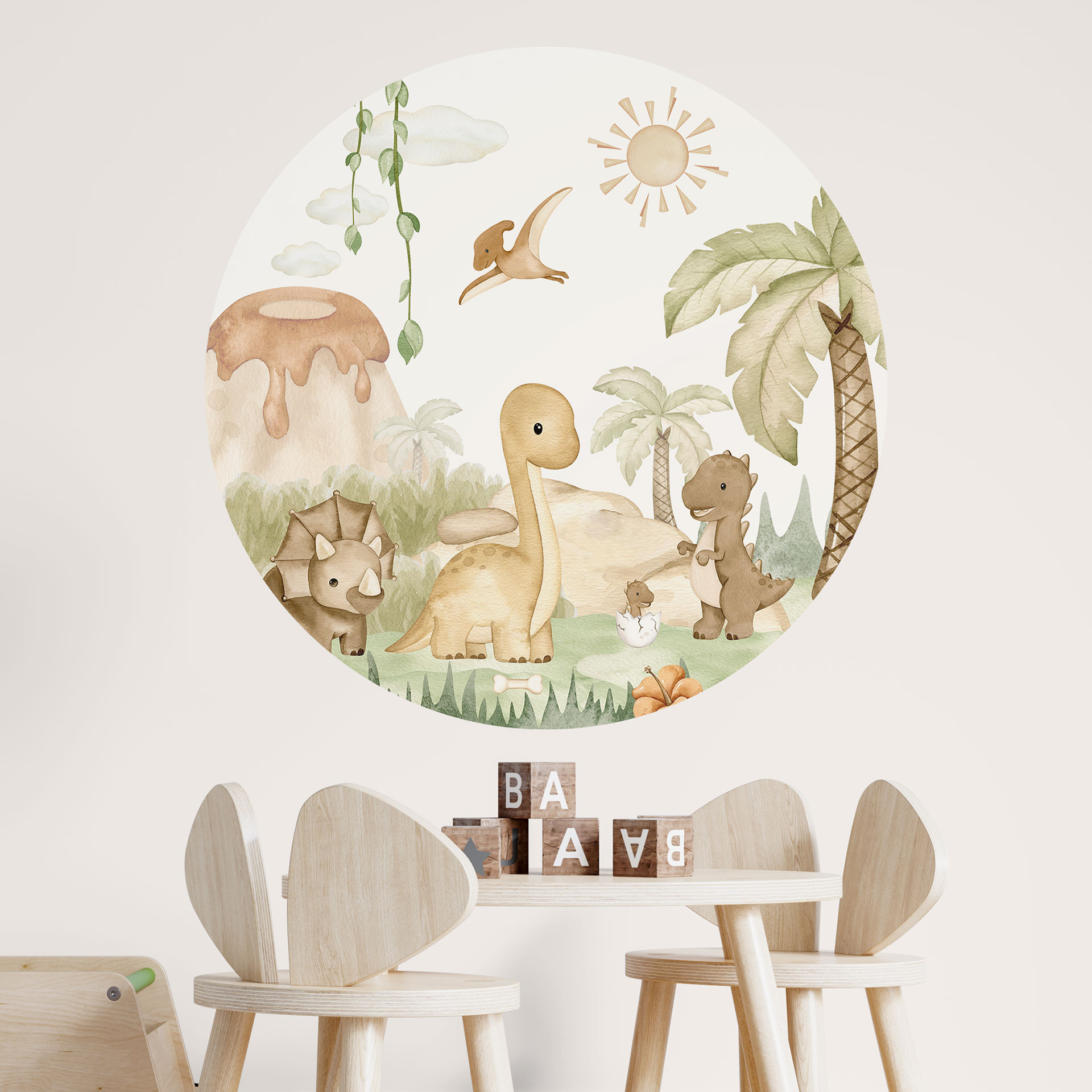 Wandtattoo Kleine Dinos auf großer Entdeckungsreise - Oliver Robins - Rund