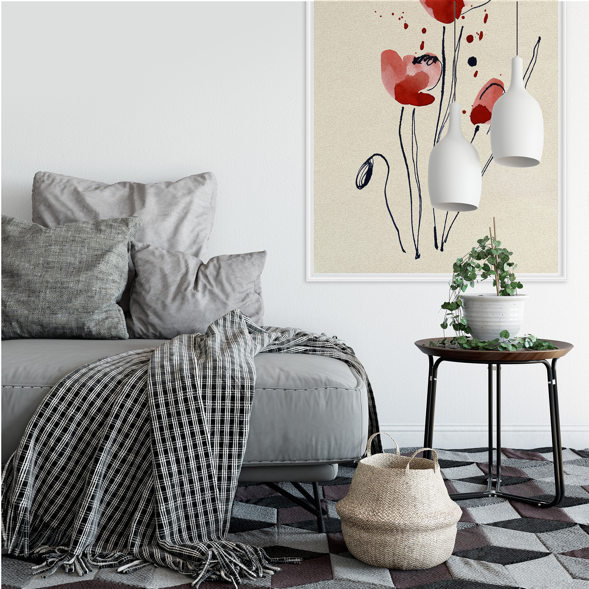 Wallprint W - Illustrierte Mohnblume